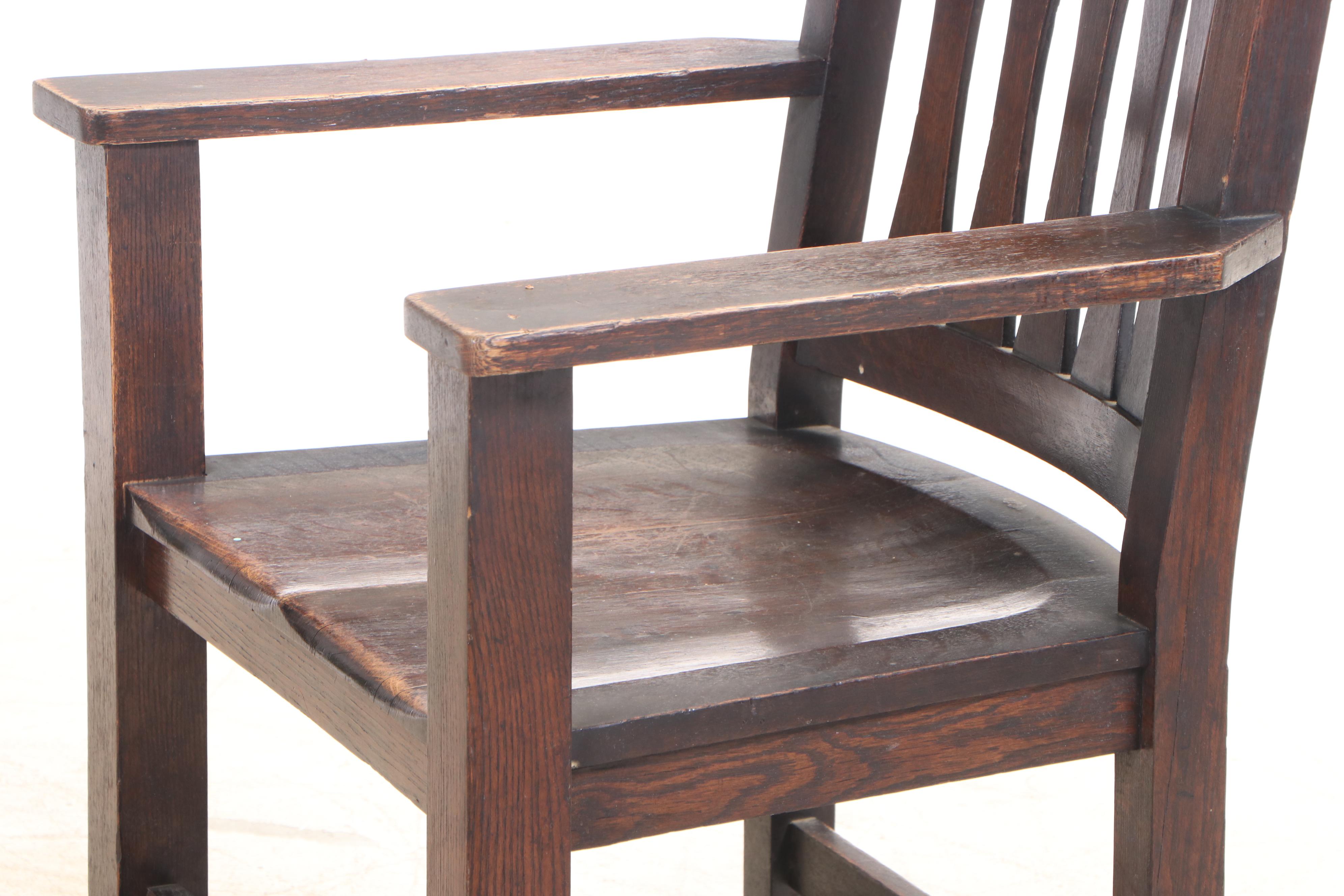 Six Paine Furniture Co. Arts and Crafts Oak Armchairs, Early 20th Century