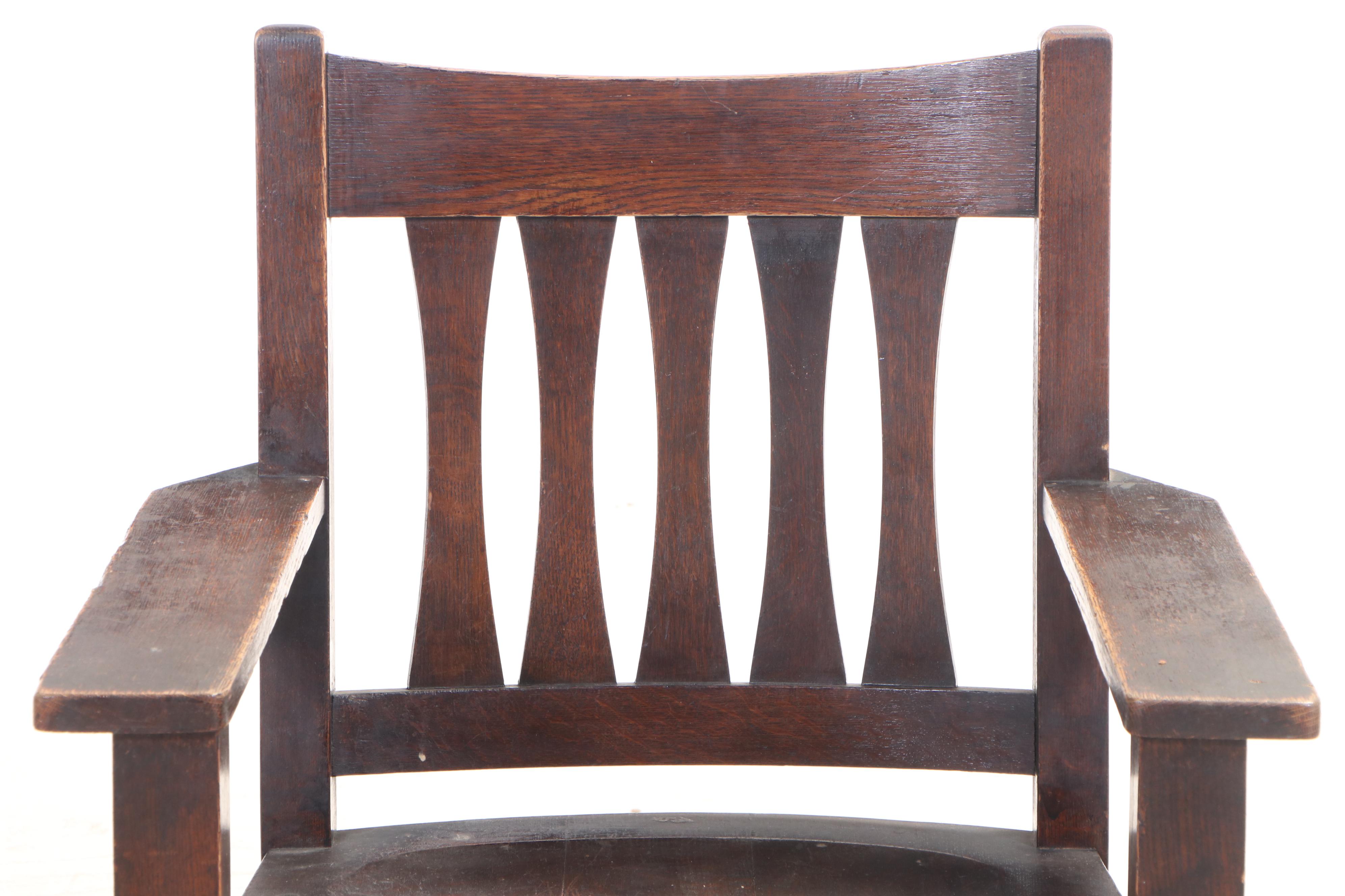 Six Paine Furniture Co. Arts and Crafts Oak Armchairs, Early 20th Century