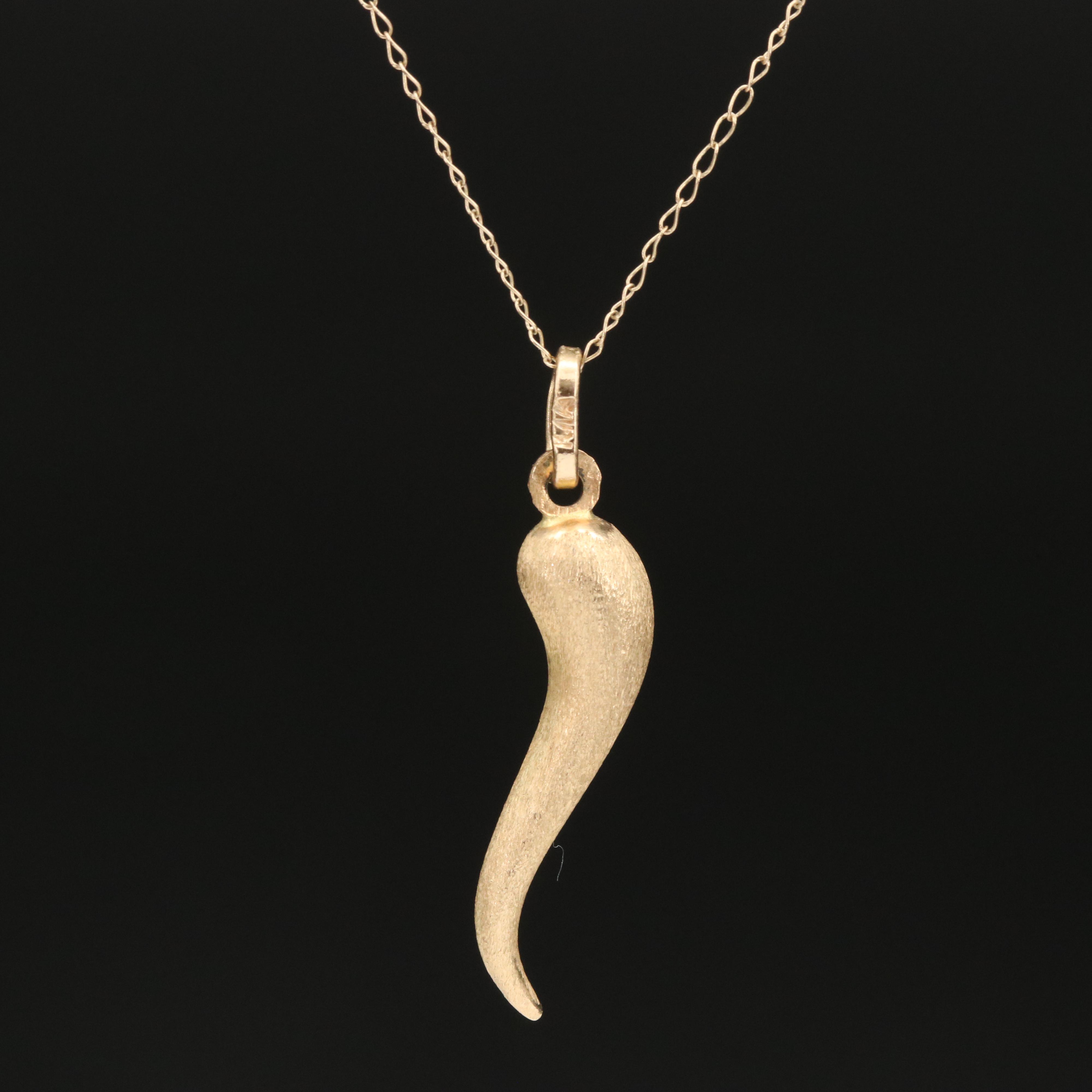 Italian 14K Cornicello Pendant Necklace  