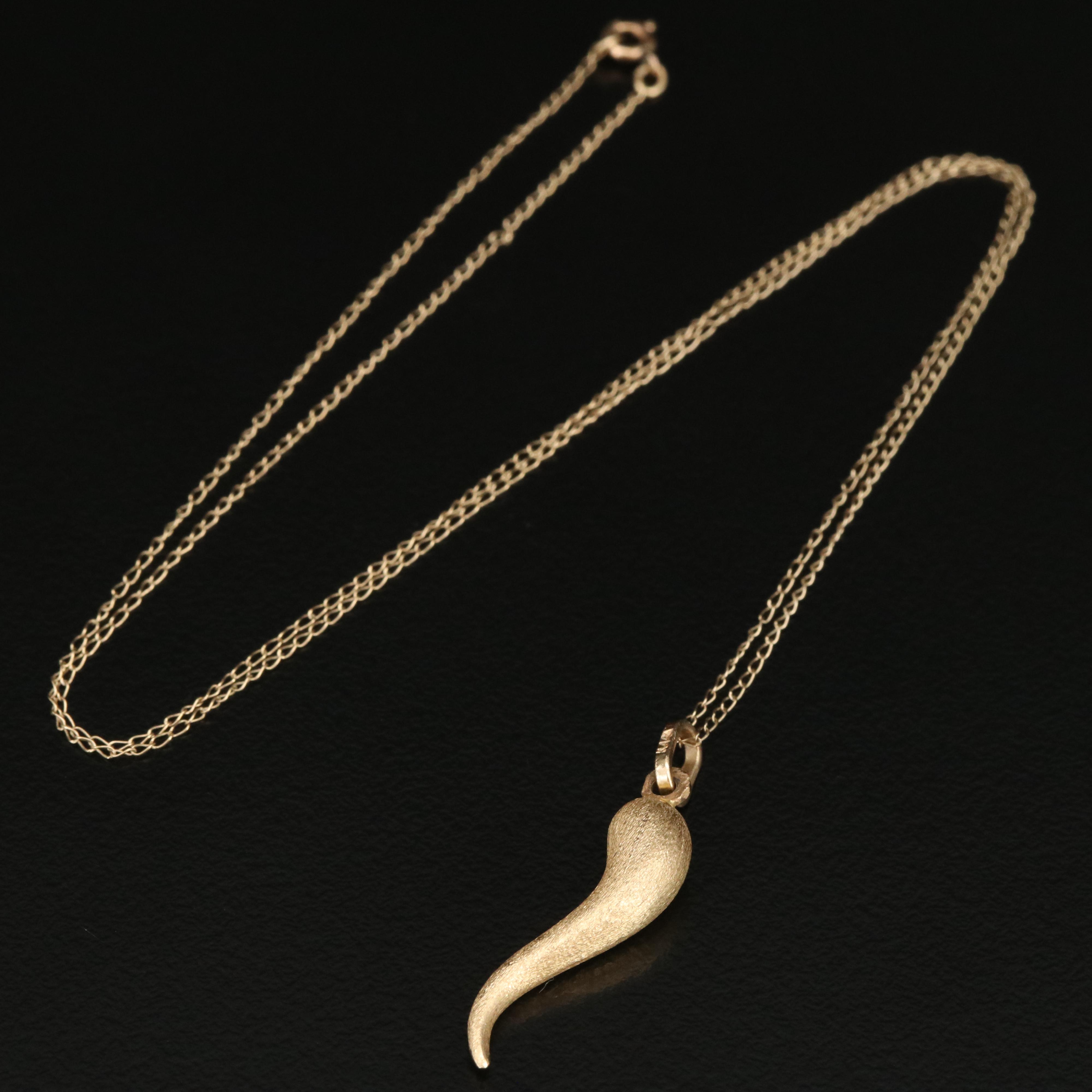 Italian 14K Cornicello Pendant Necklace  