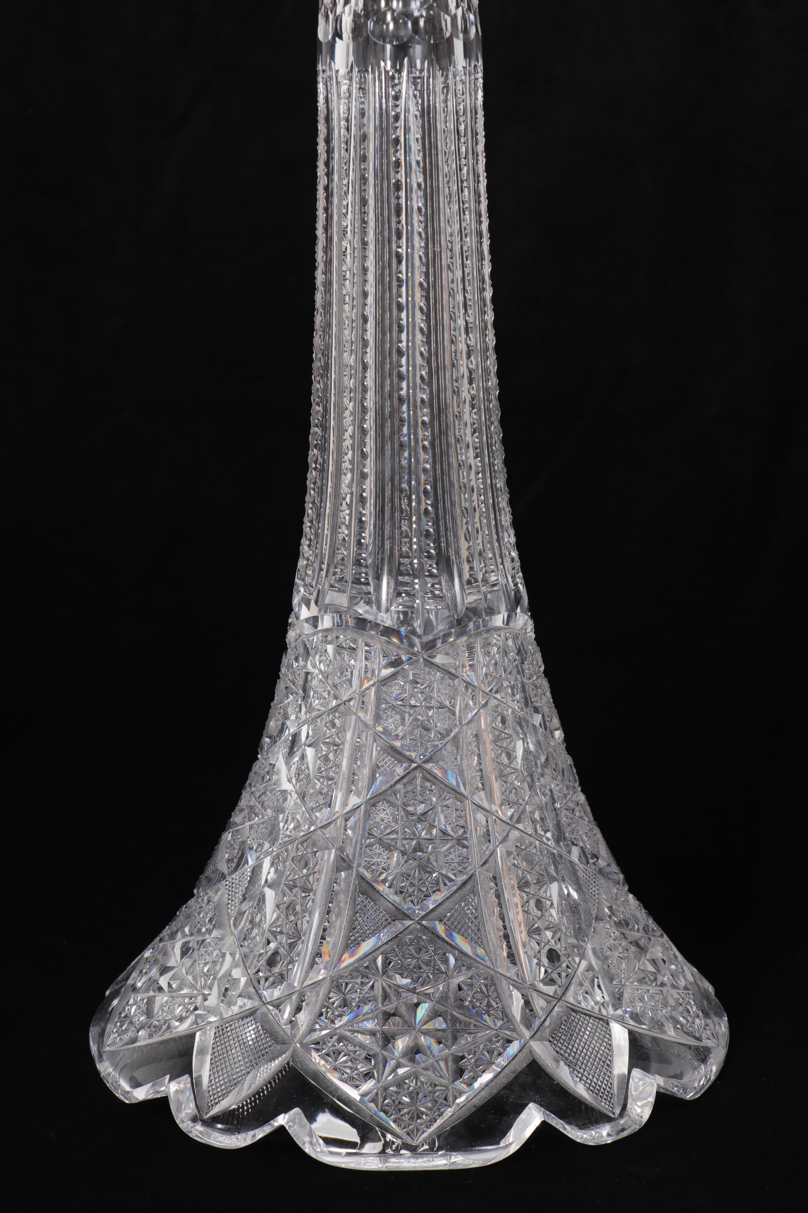 Dorflinger Attributed American Brilliant Cut Glass Oil Table Lamp, Adapted