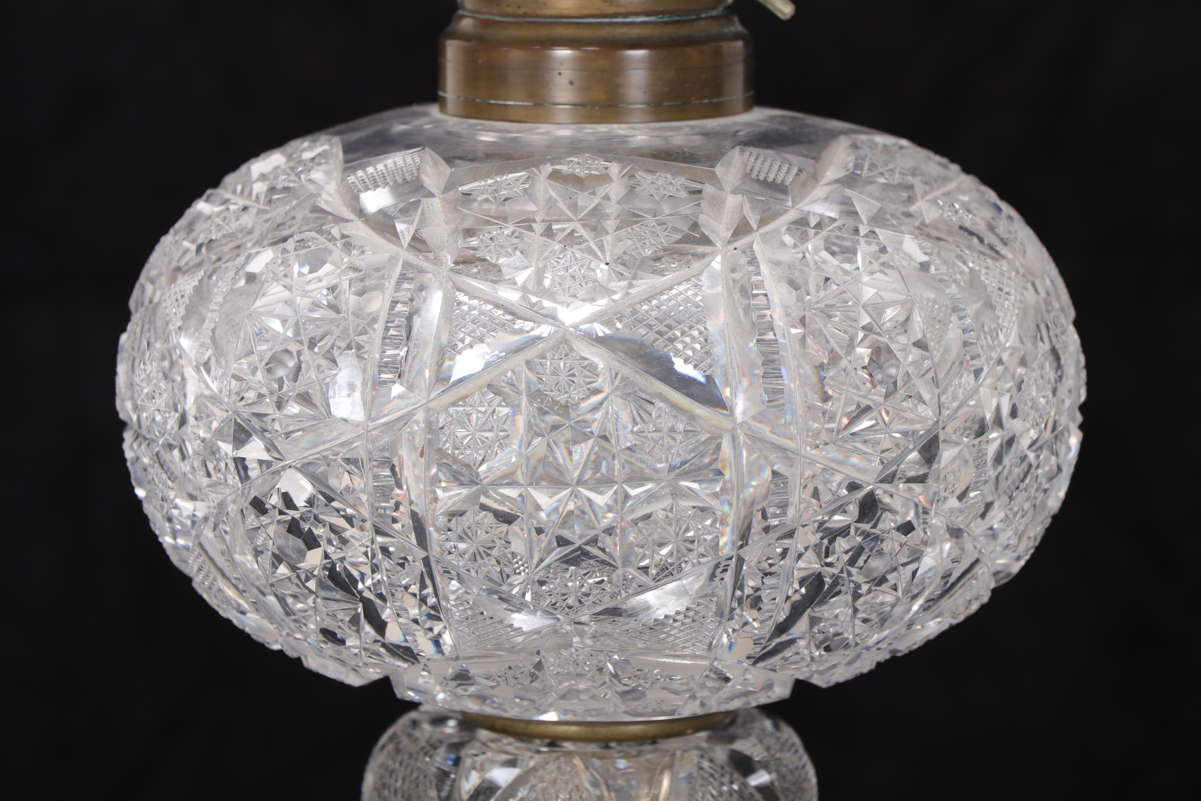 Dorflinger Attributed American Brilliant Cut Glass Oil Table Lamp, Adapted