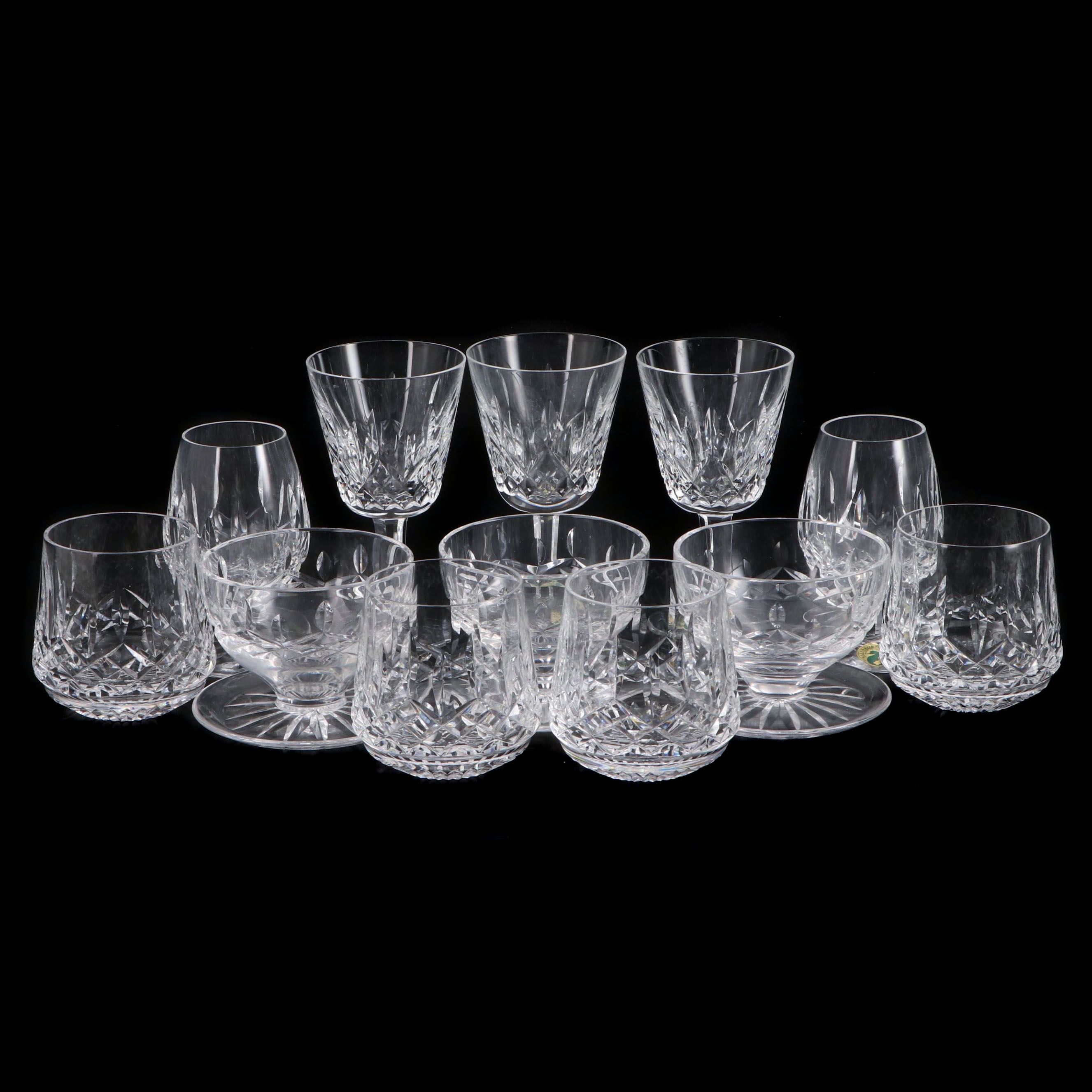 Waterford Crystal "Lismore" Stemware, Cocktail Glasses and Dessert Bowls