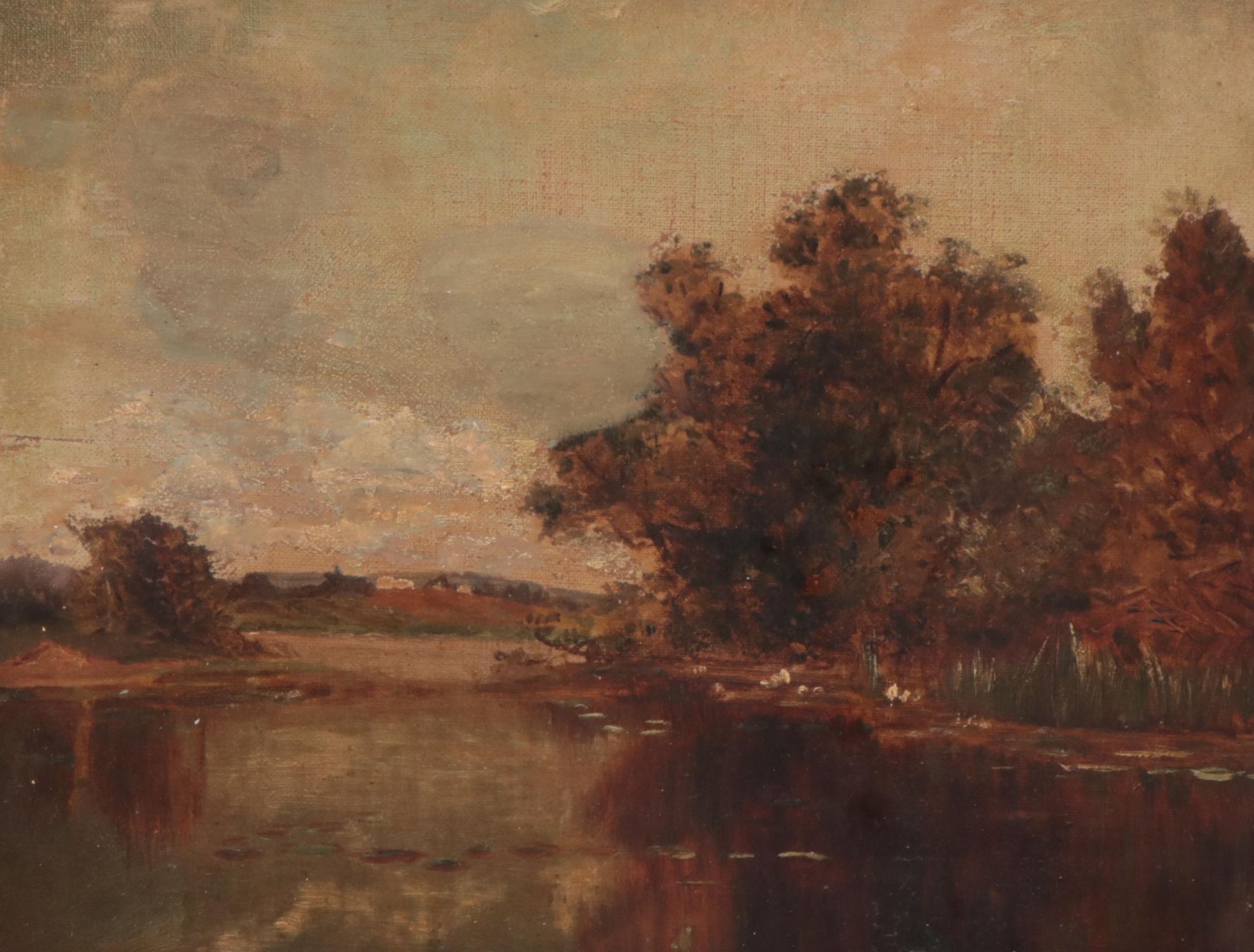 Lake Landscape Oil Painting, 19th Century