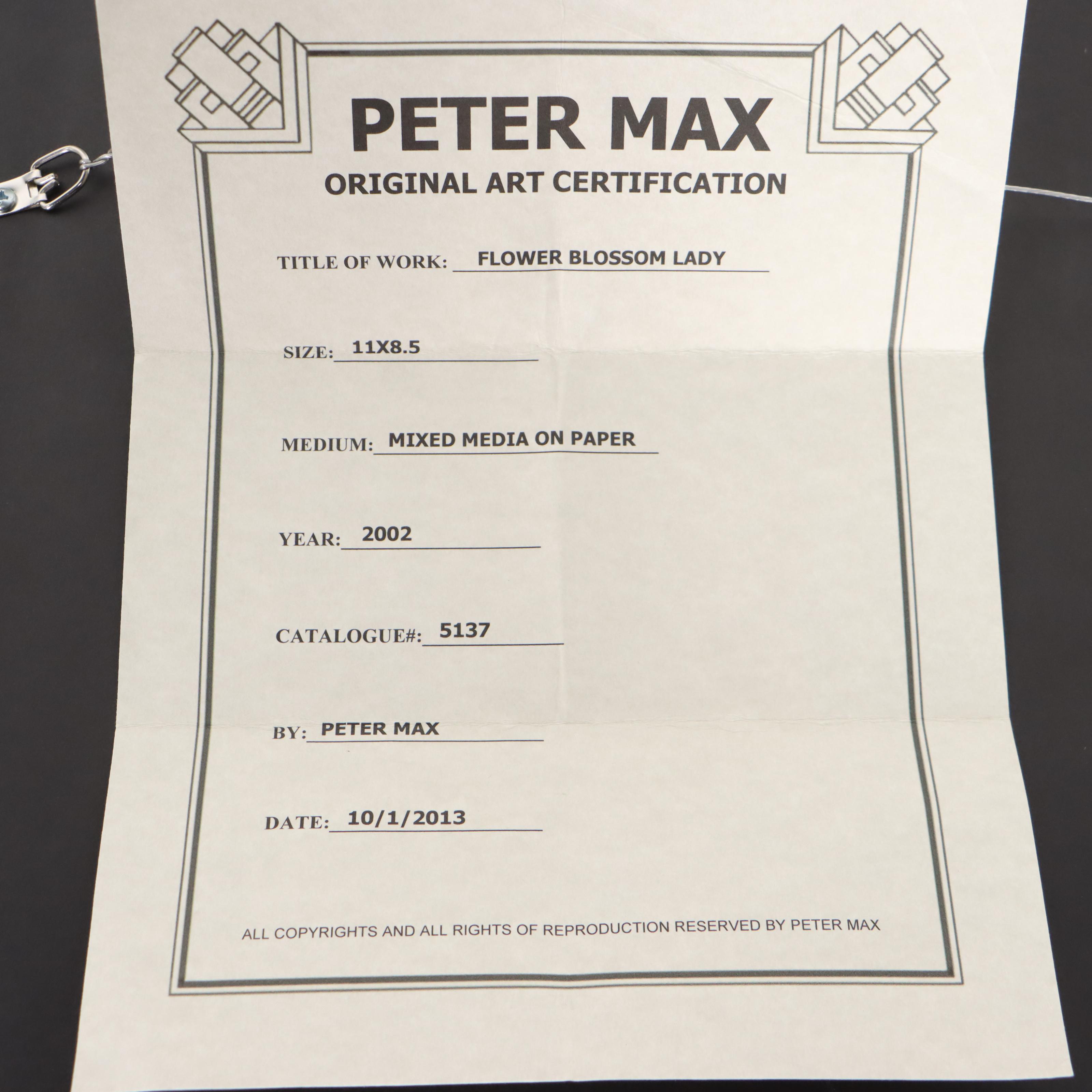 Peter Max Mixed Media Painting "Flower Blossom Lady"