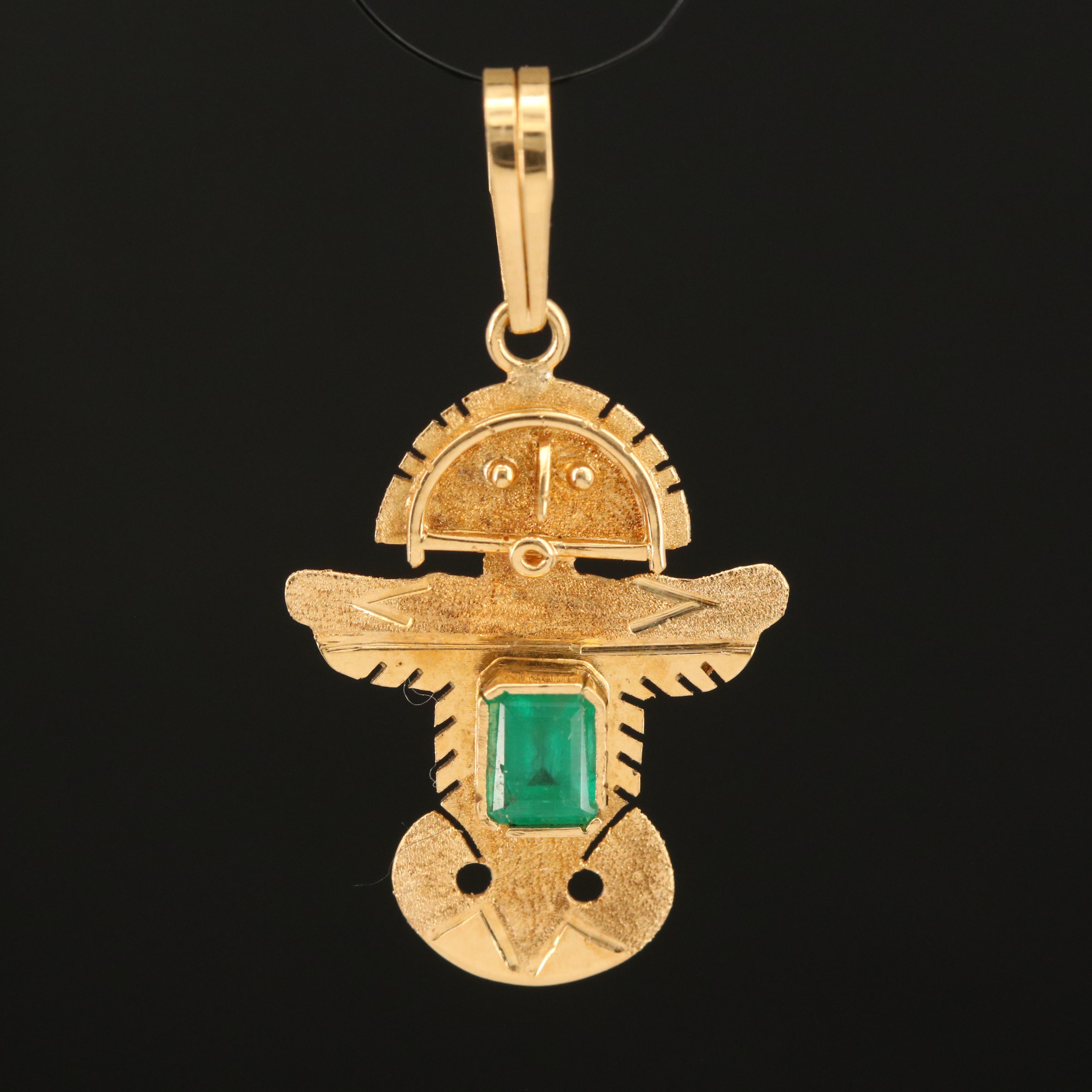 18K Emerald Peruvian Tumi Knife Pendant