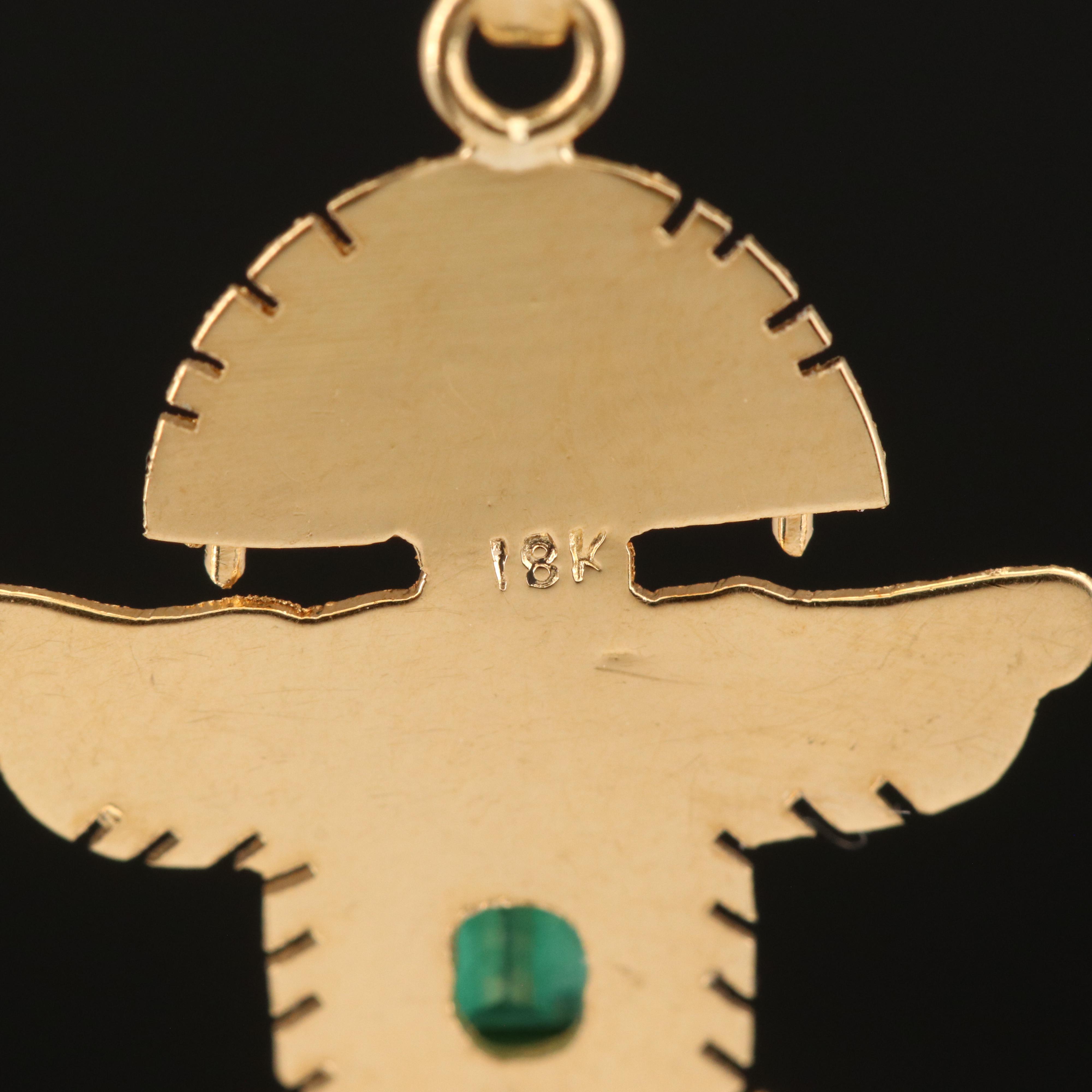 18K Emerald Peruvian Tumi Knife Pendant