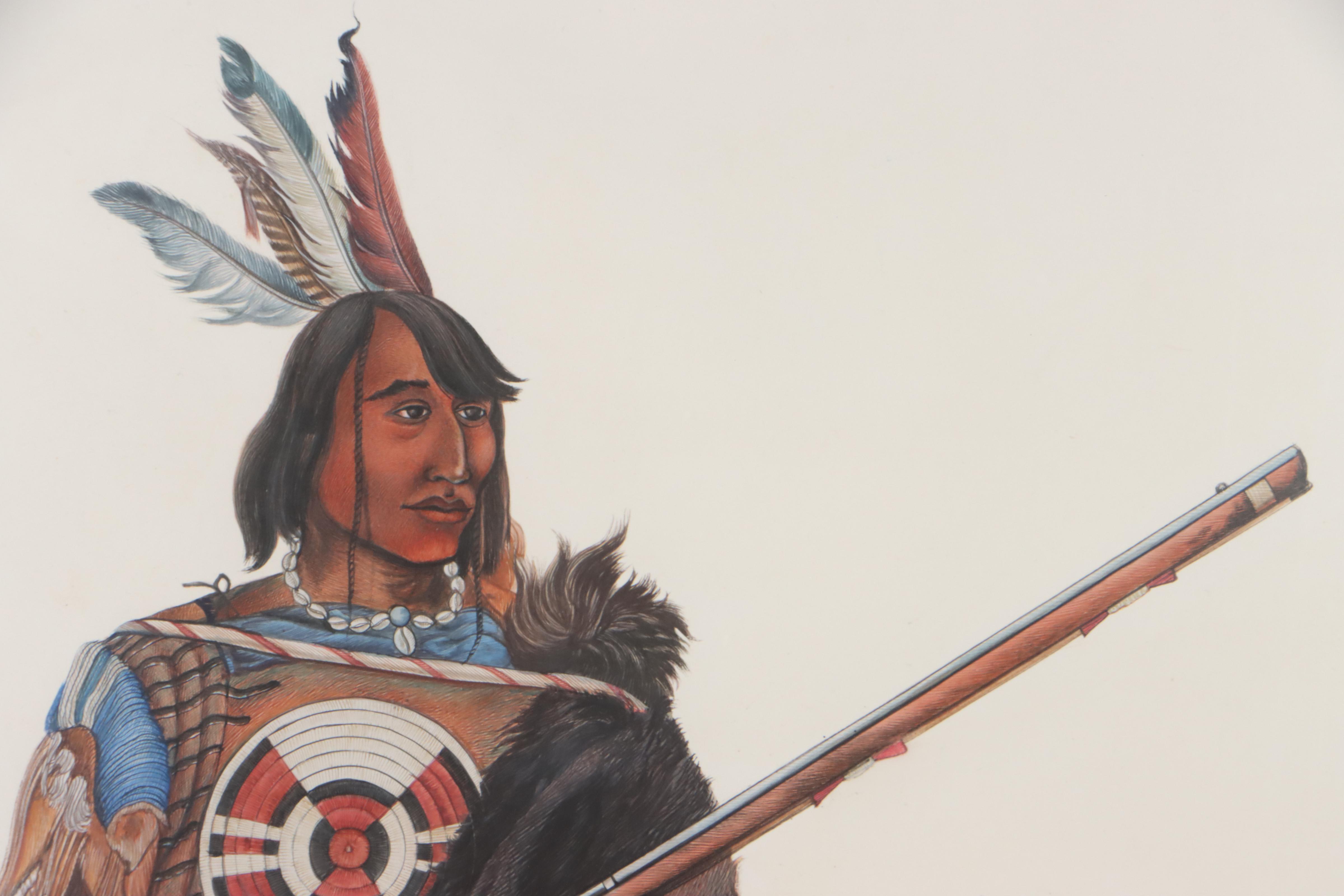 Watercolor and Ink Painting of Native American