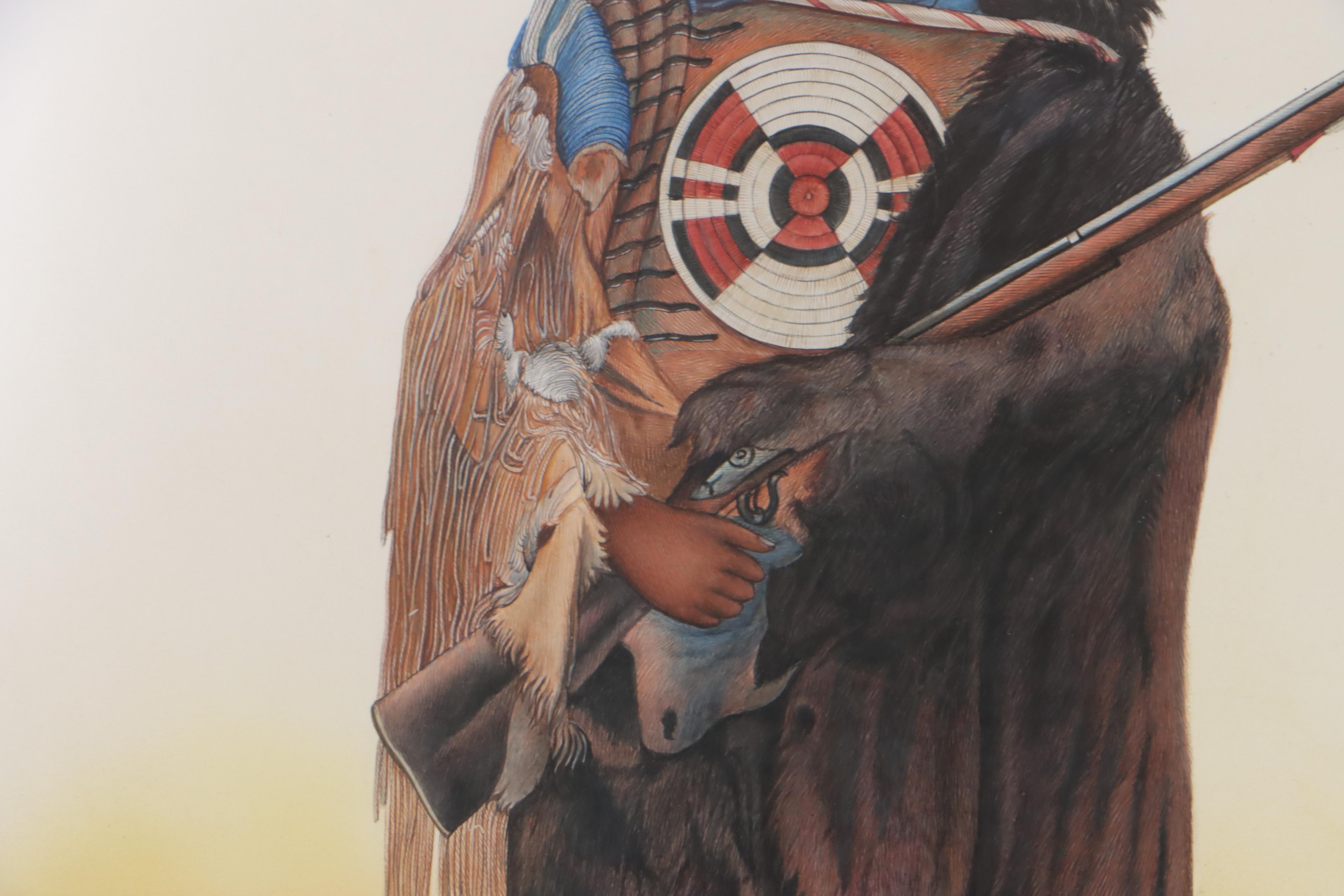 Watercolor and Ink Painting of Native American