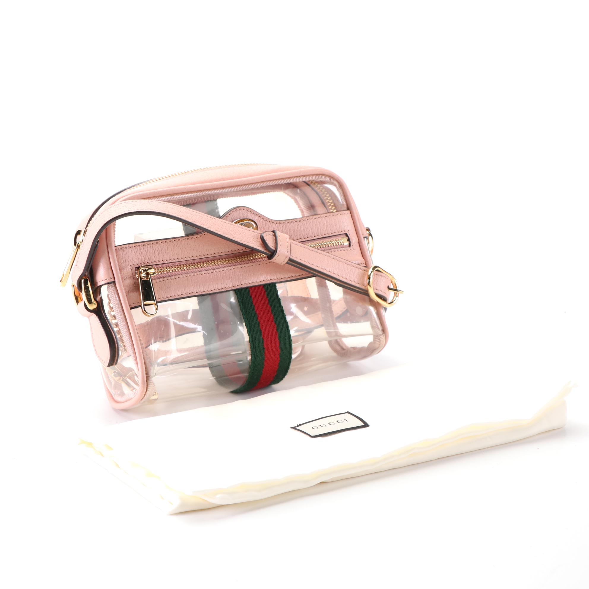 Gucci Ophidia Clear Crossbody with Pink Leather Trim