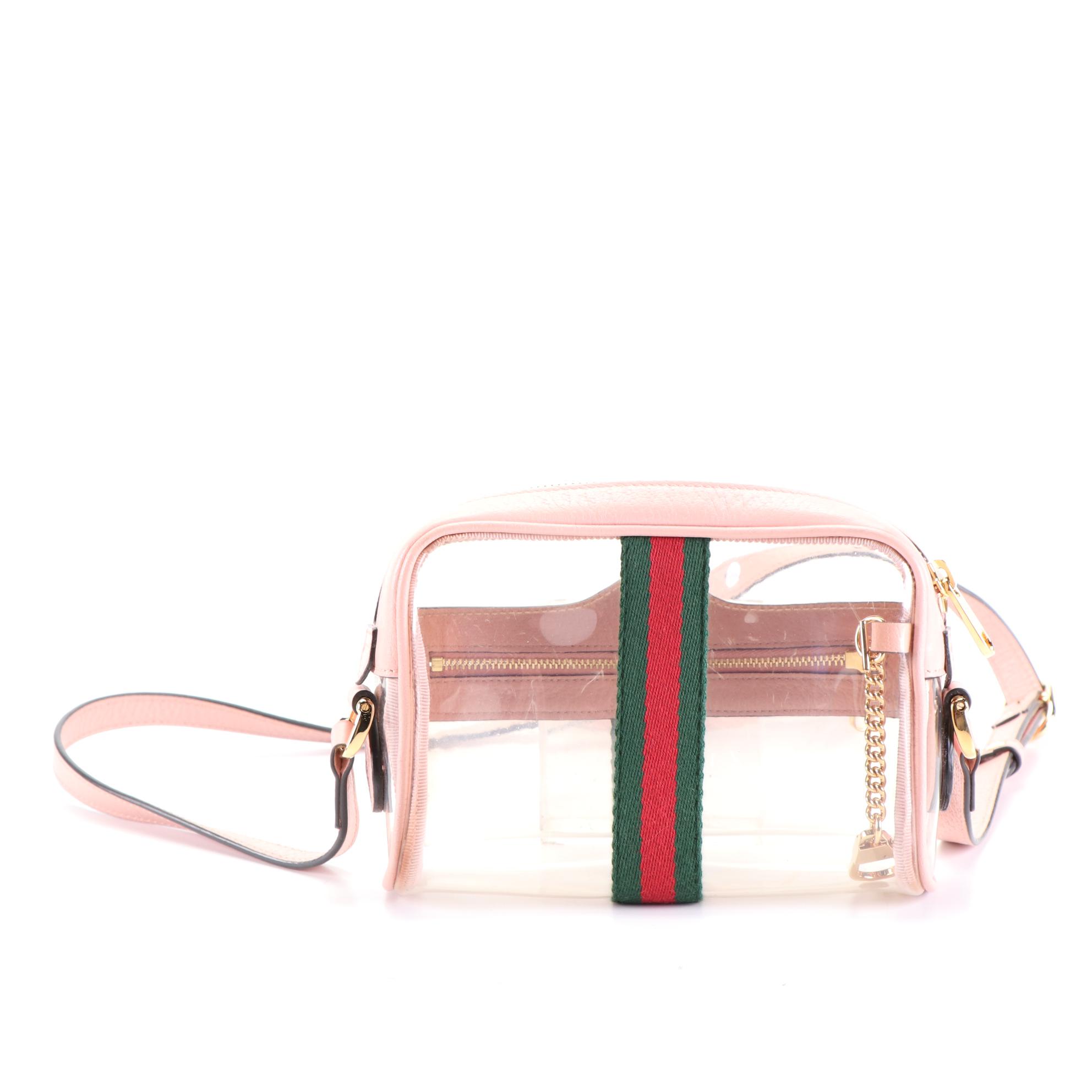 Gucci Ophidia Clear Crossbody with Pink Leather Trim