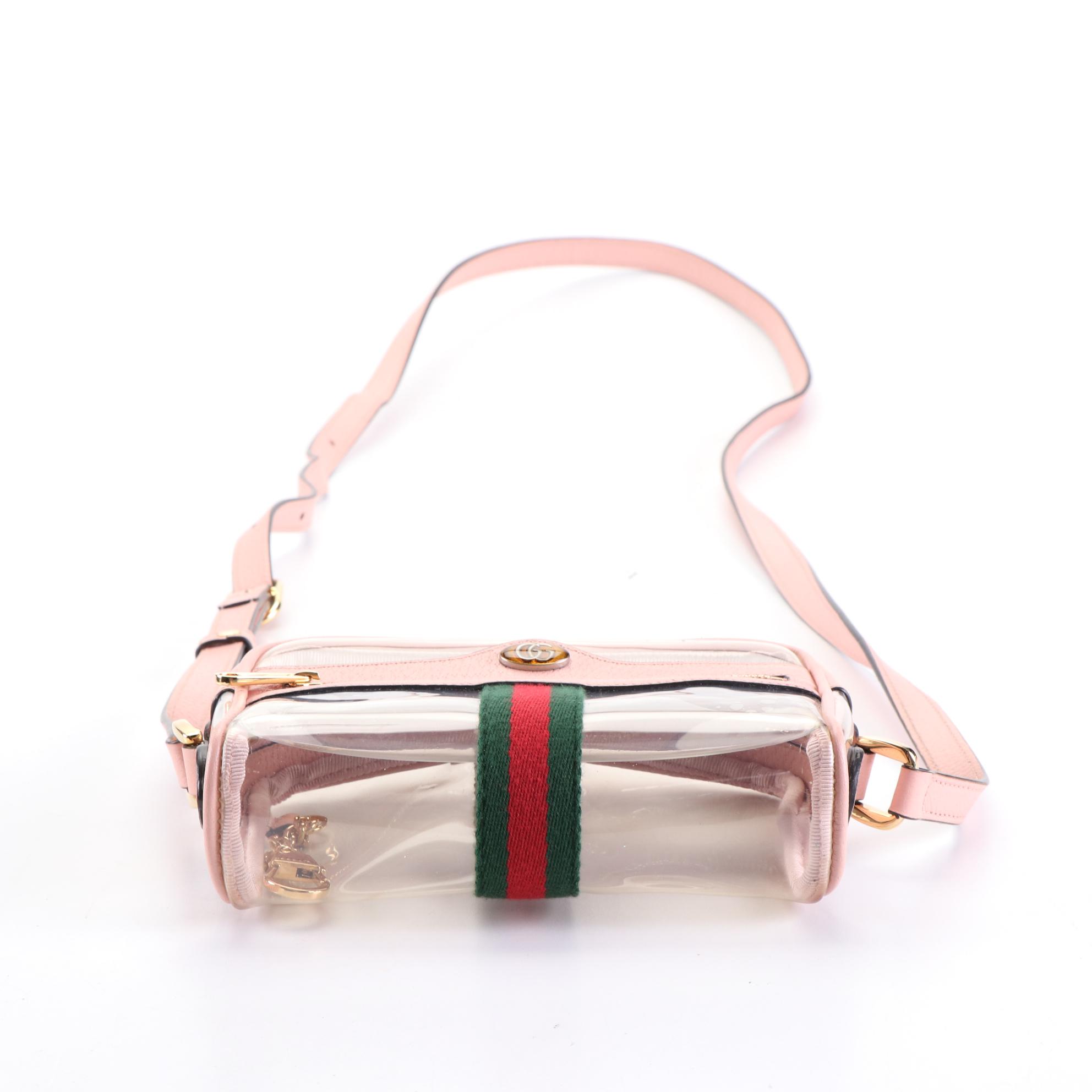 Gucci Ophidia Clear Crossbody with Pink Leather Trim