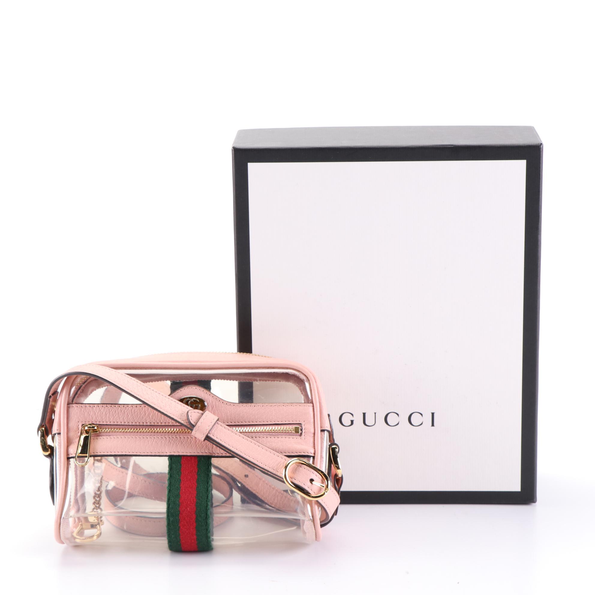 Gucci Ophidia Clear Crossbody with Pink Leather Trim