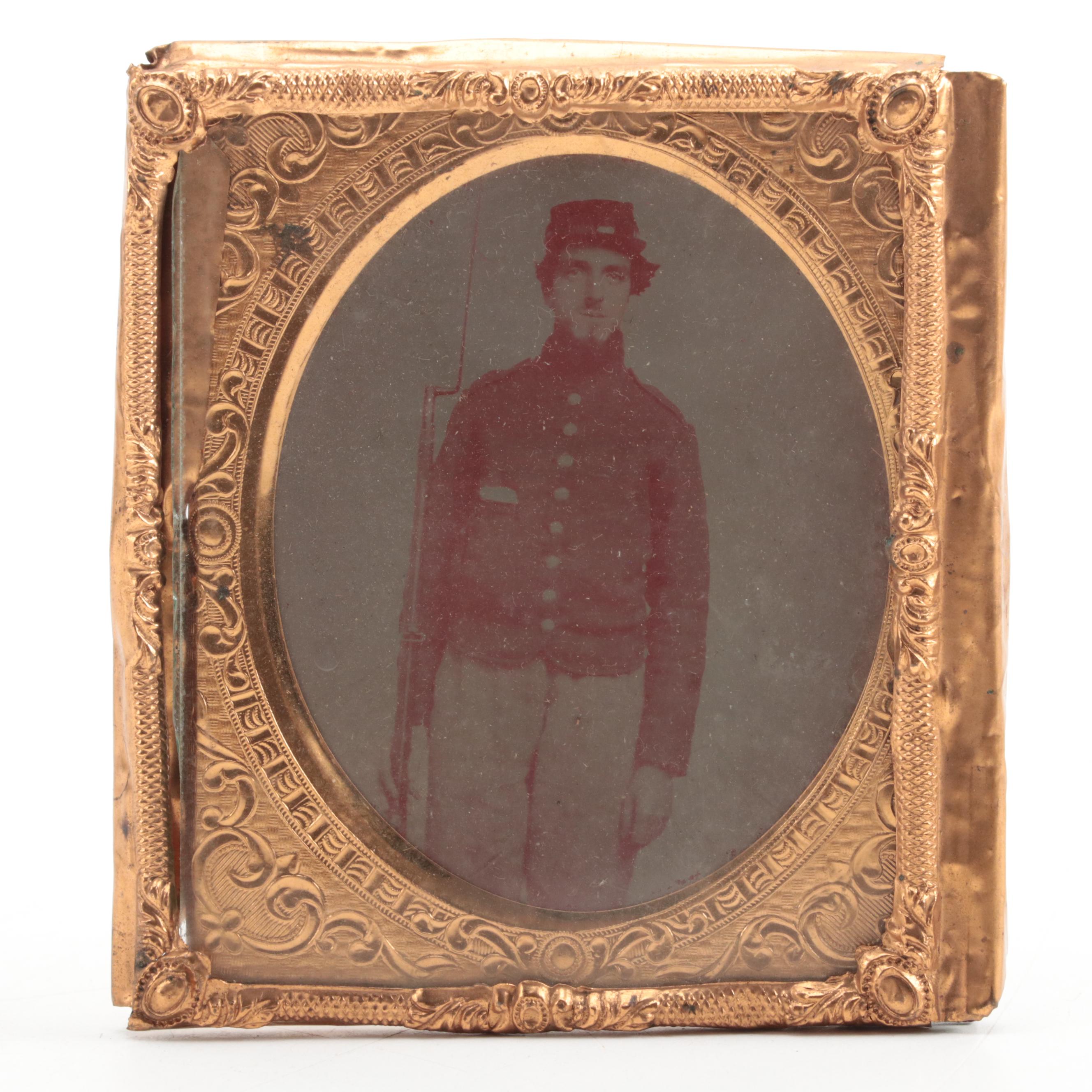 Civil War Era Ambrotype of Union Soldier in Gilt Metal Frame