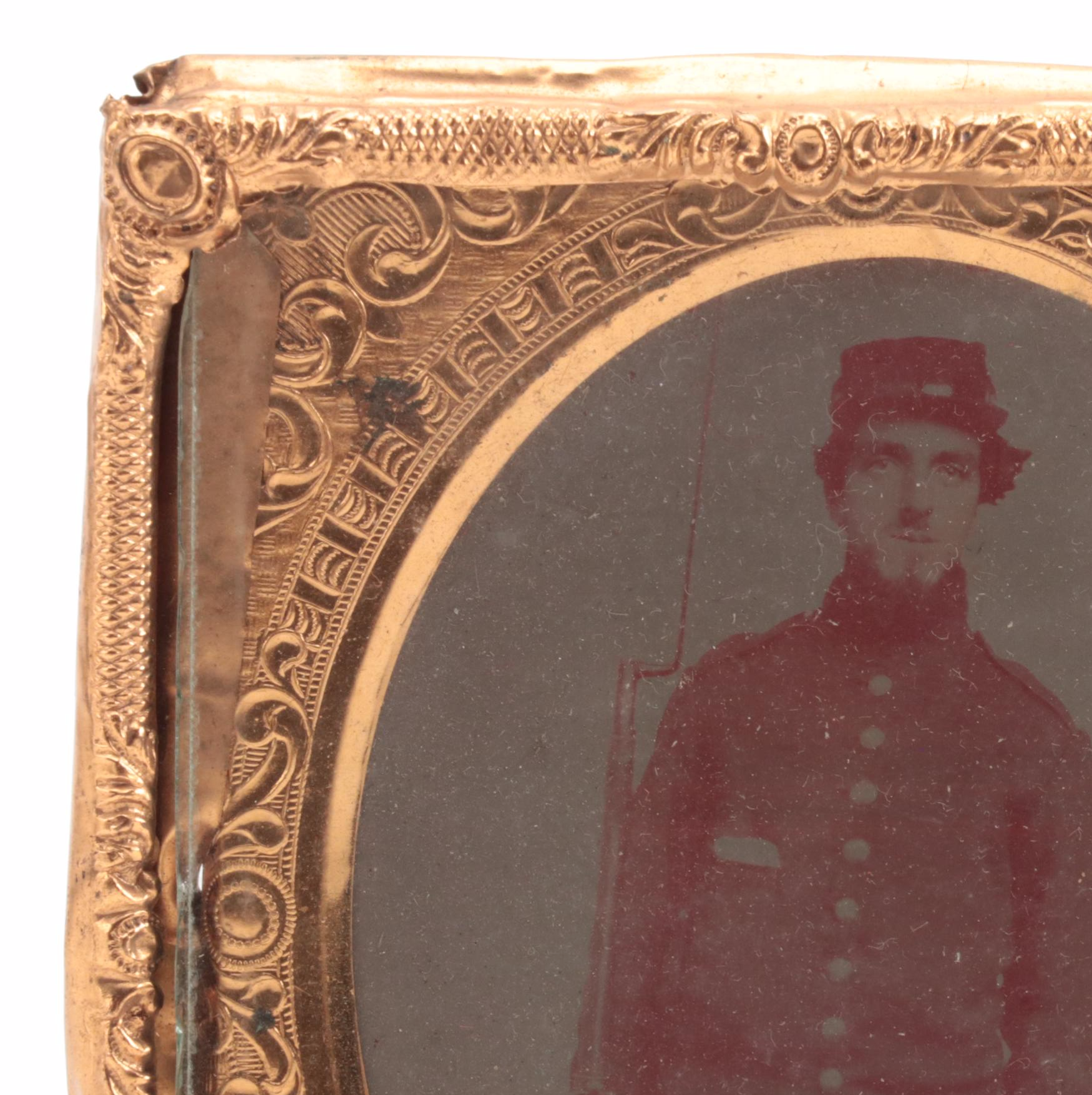 Civil War Era Ambrotype of Union Soldier in Gilt Metal Frame