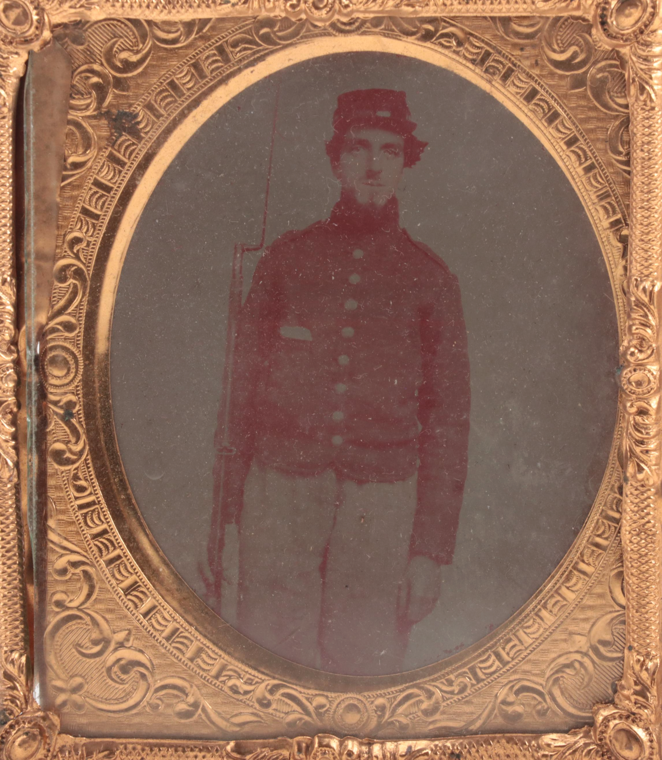 Civil War Era Ambrotype of Union Soldier in Gilt Metal Frame