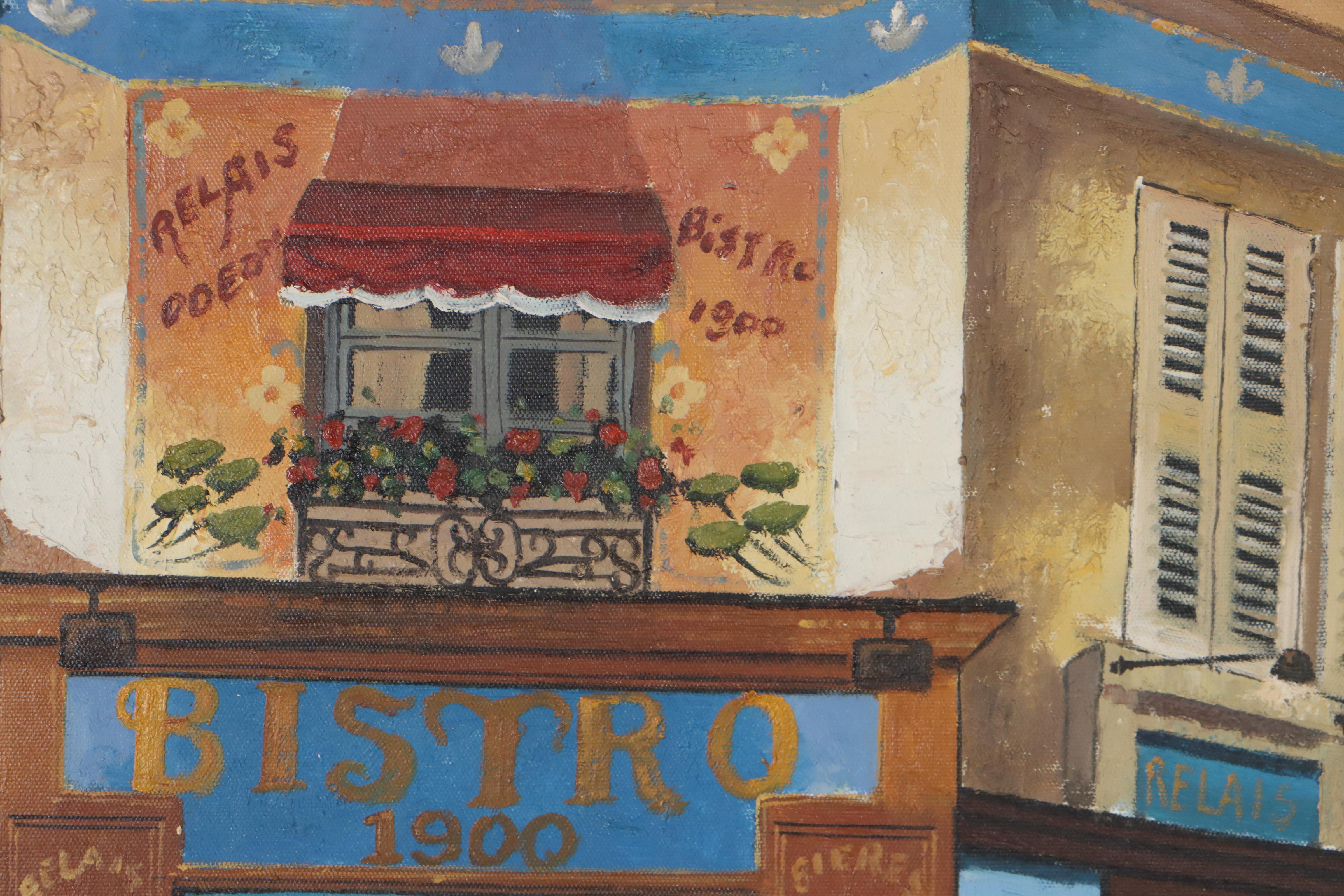 French Bistro Scene Oil Painting, 21st Century