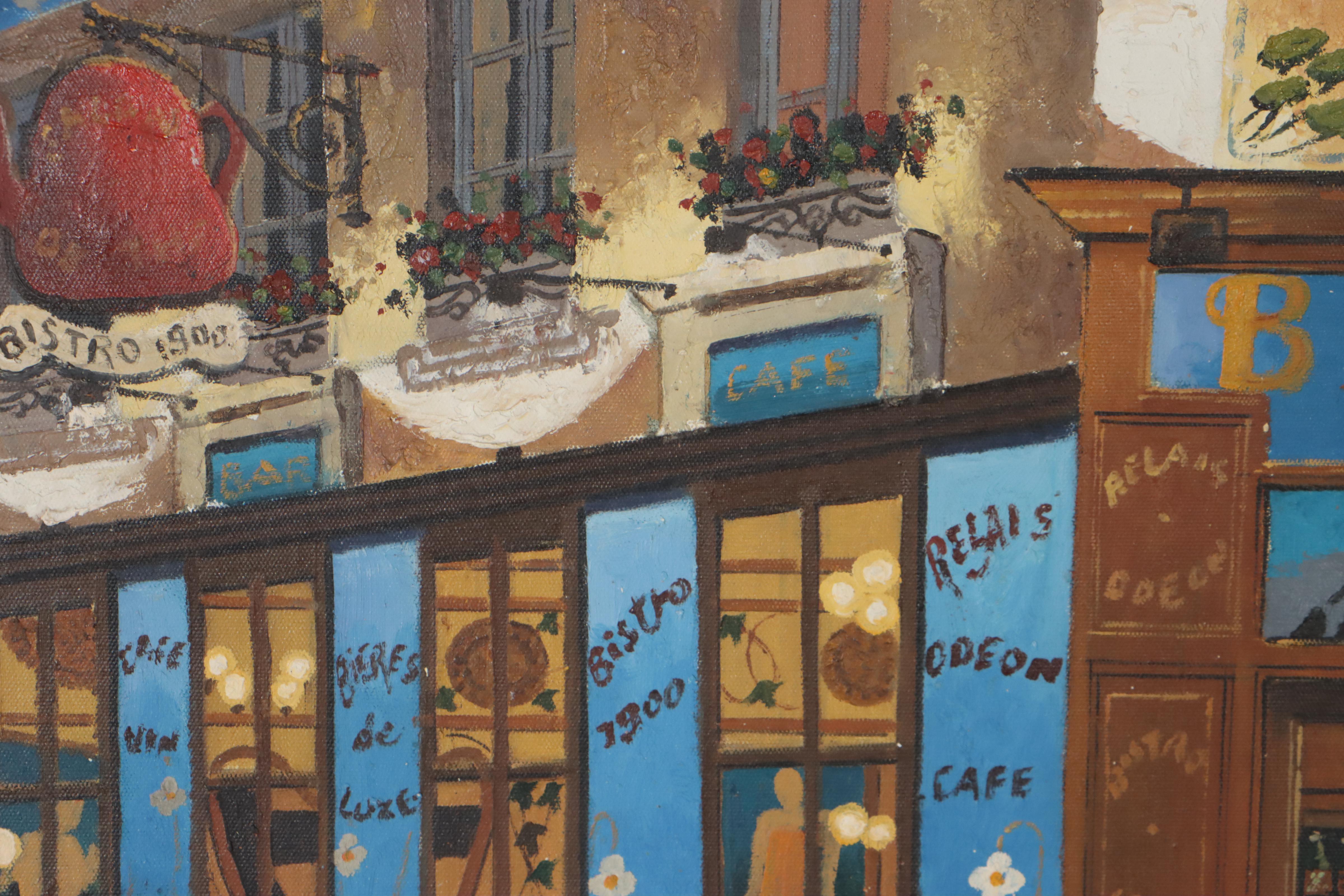 French Bistro Scene Oil Painting, 21st Century