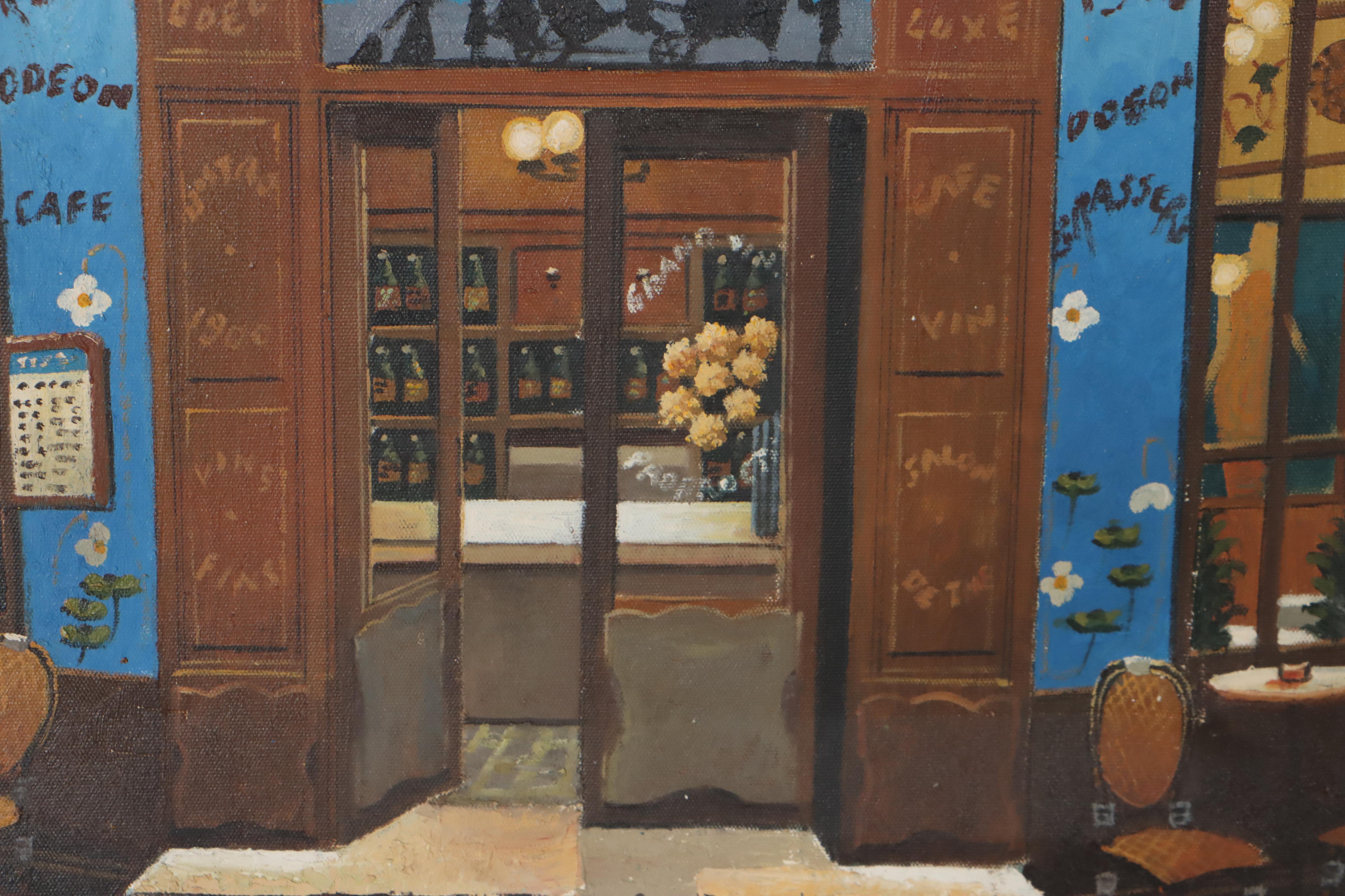 French Bistro Scene Oil Painting, 21st Century