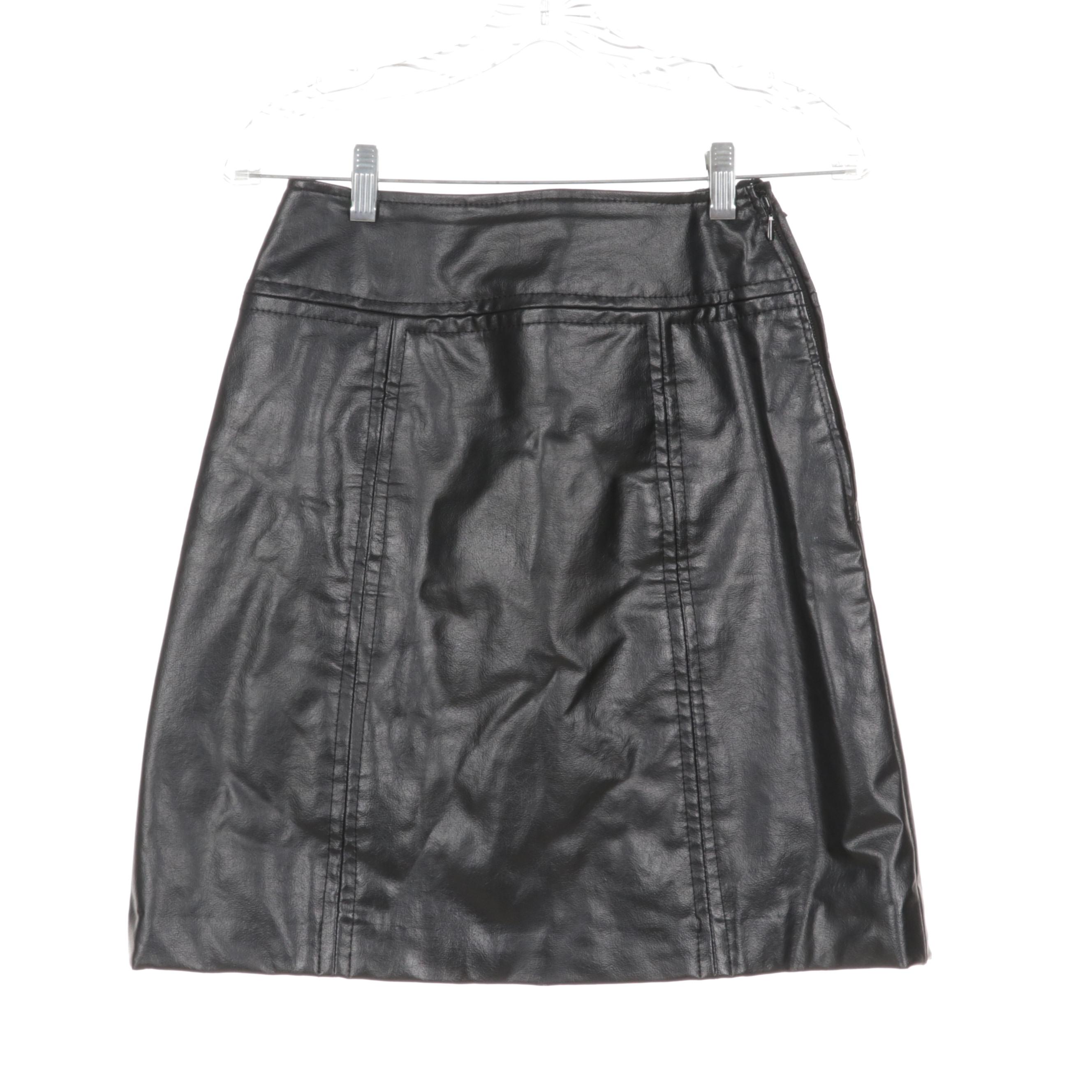 Black Faux Leather Vest and Skirt Set