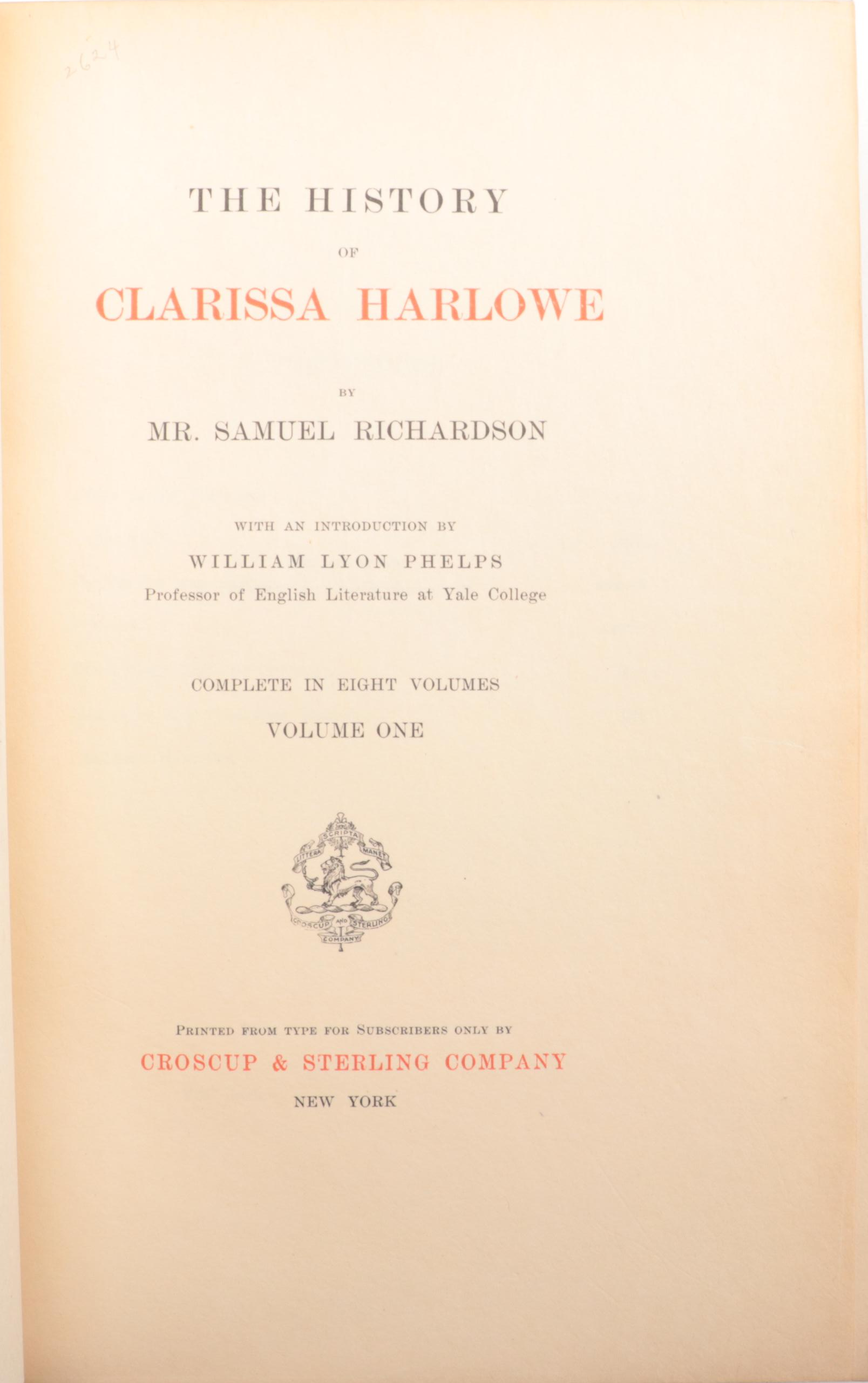 Edition de Bibliophile "The Novels of Samuel Richardson" Complete Set, 1901