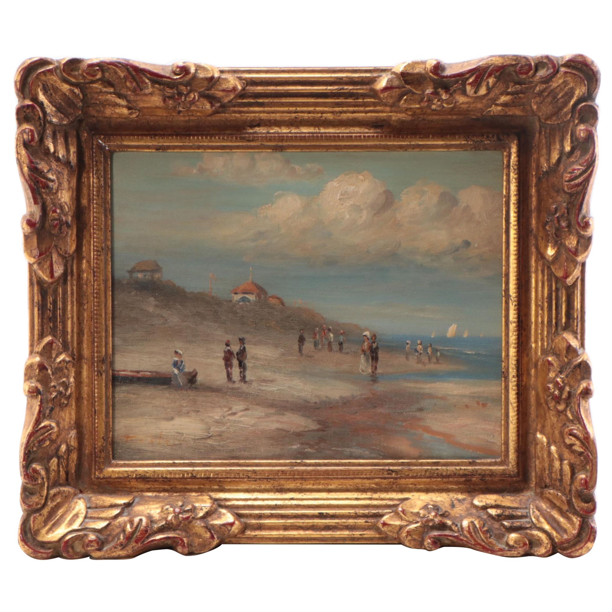 T. Cole Beach Scene Oil Painting