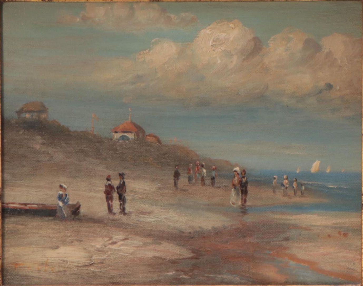 T. Cole Beach Scene Oil Painting