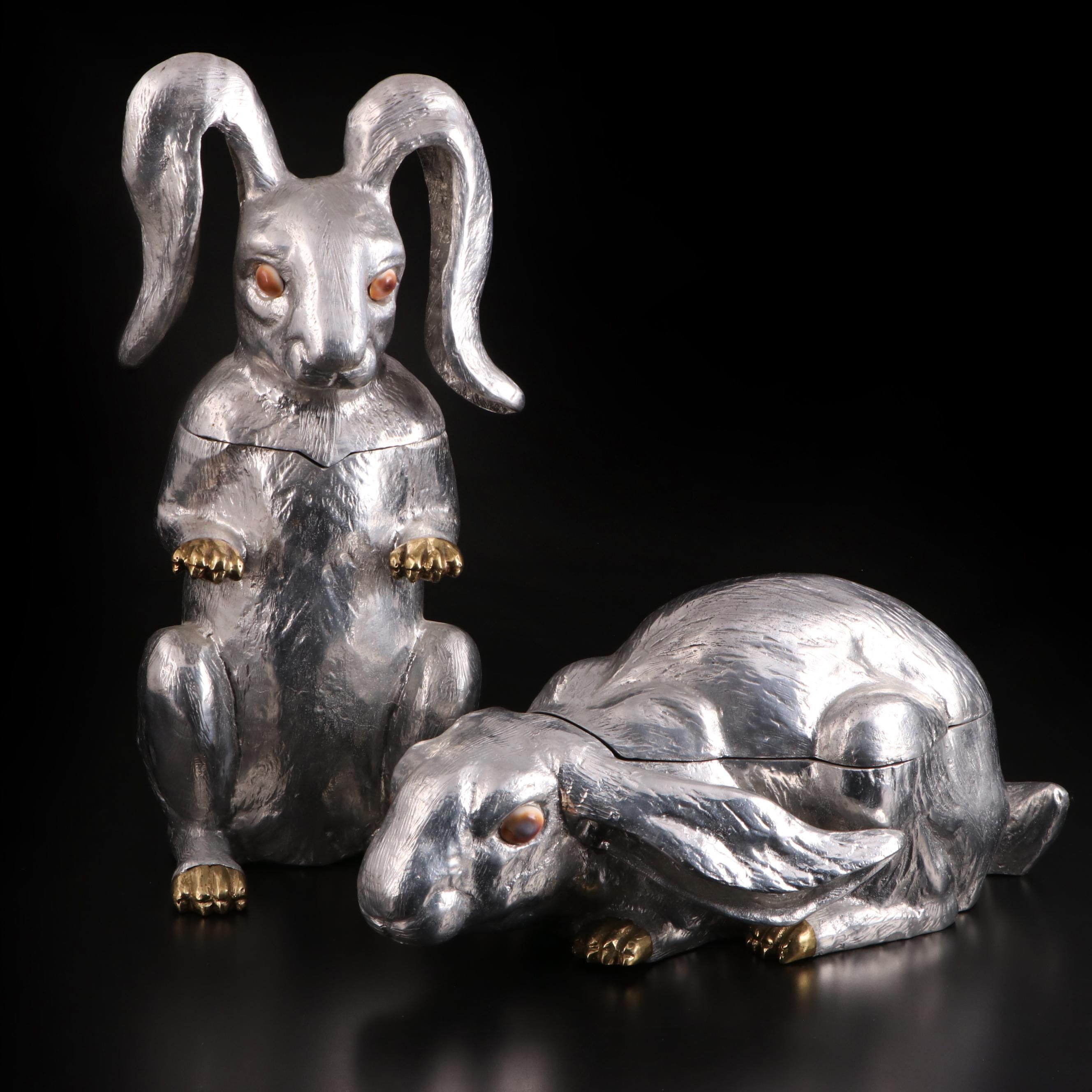 Arthur Court Aluminum and Brass Rabbit Ice Bucket and Wine Cooler, Late 20th C.