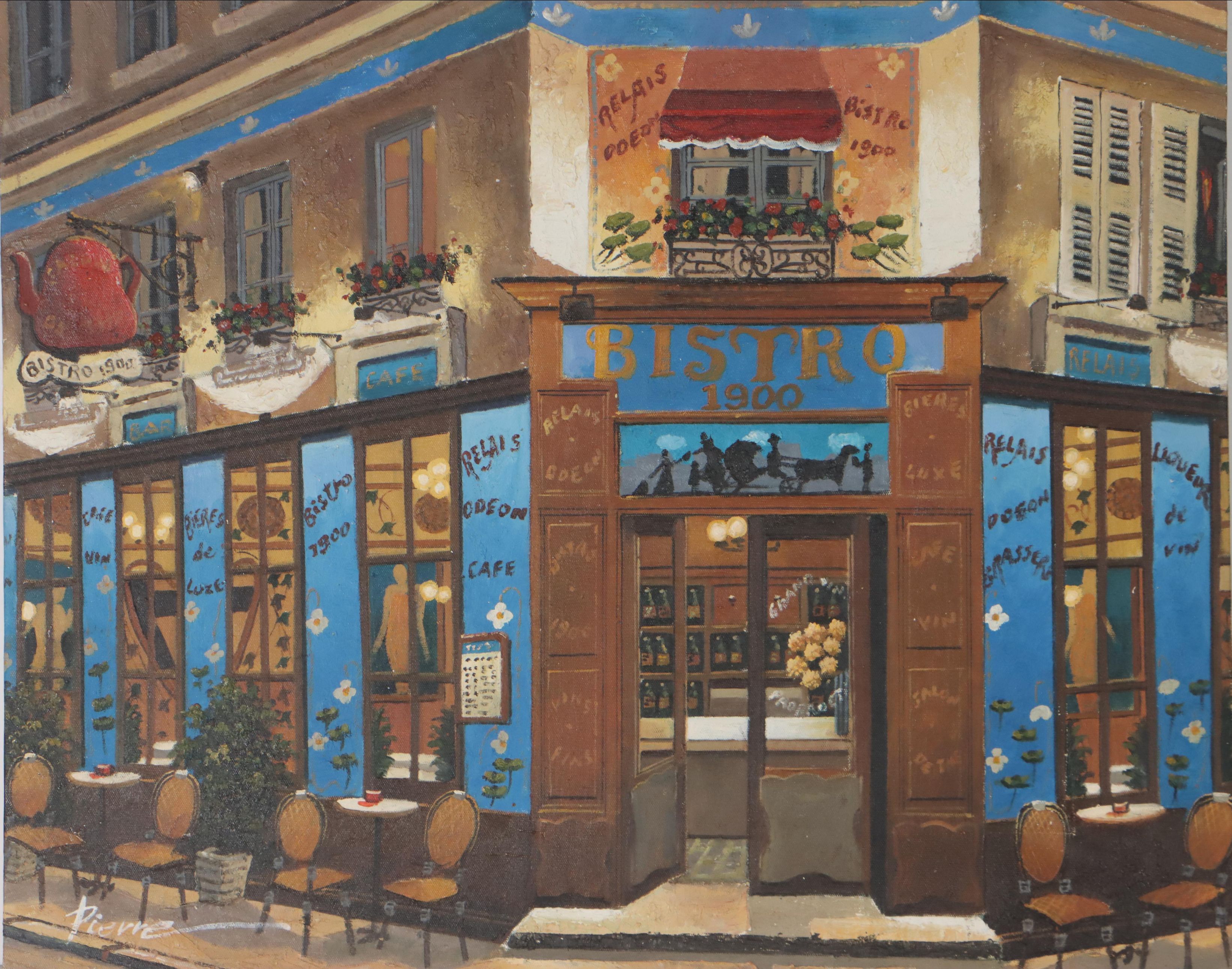 French Bistro Scene Oil Painting, 21st Century