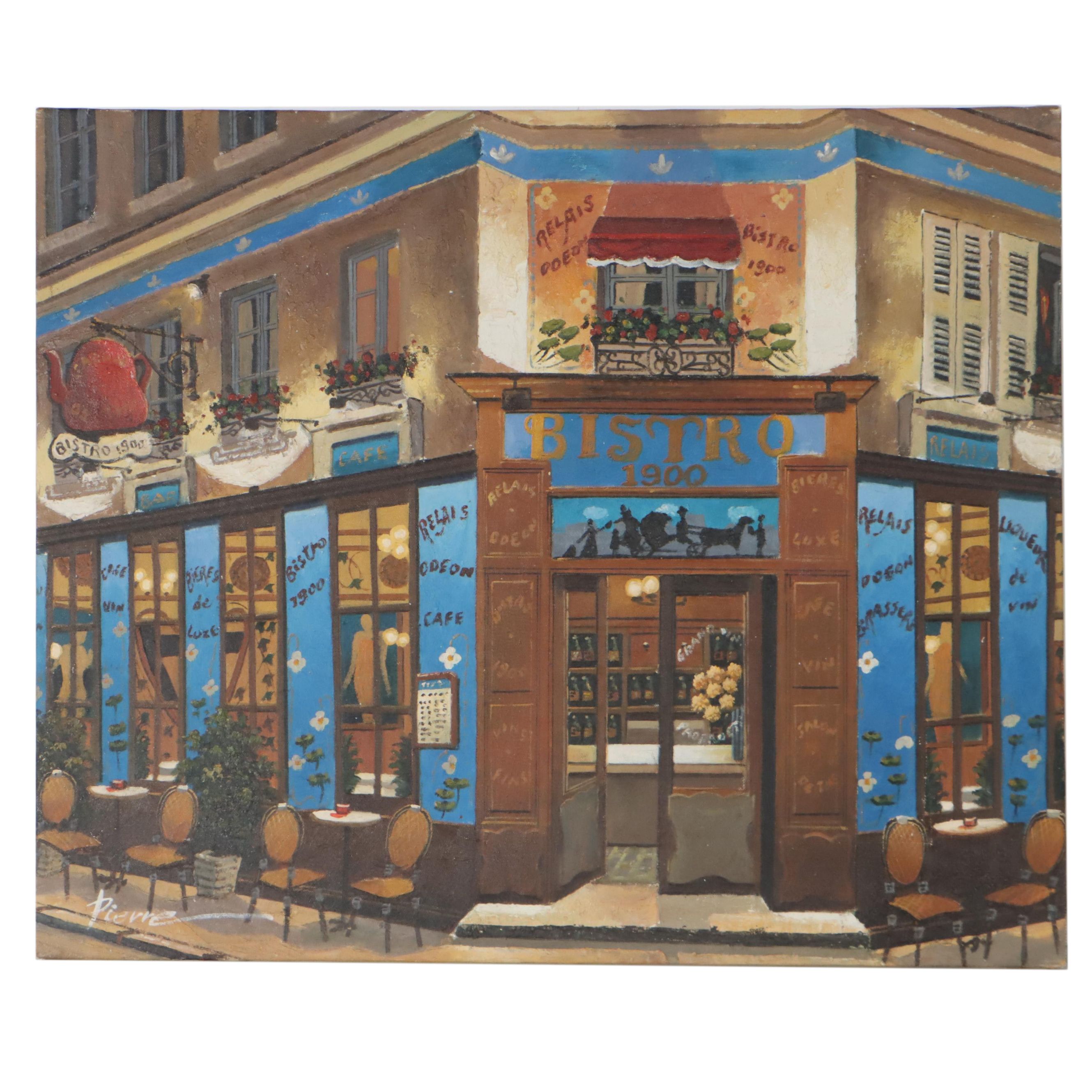French Bistro Scene Oil Painting, 21st Century