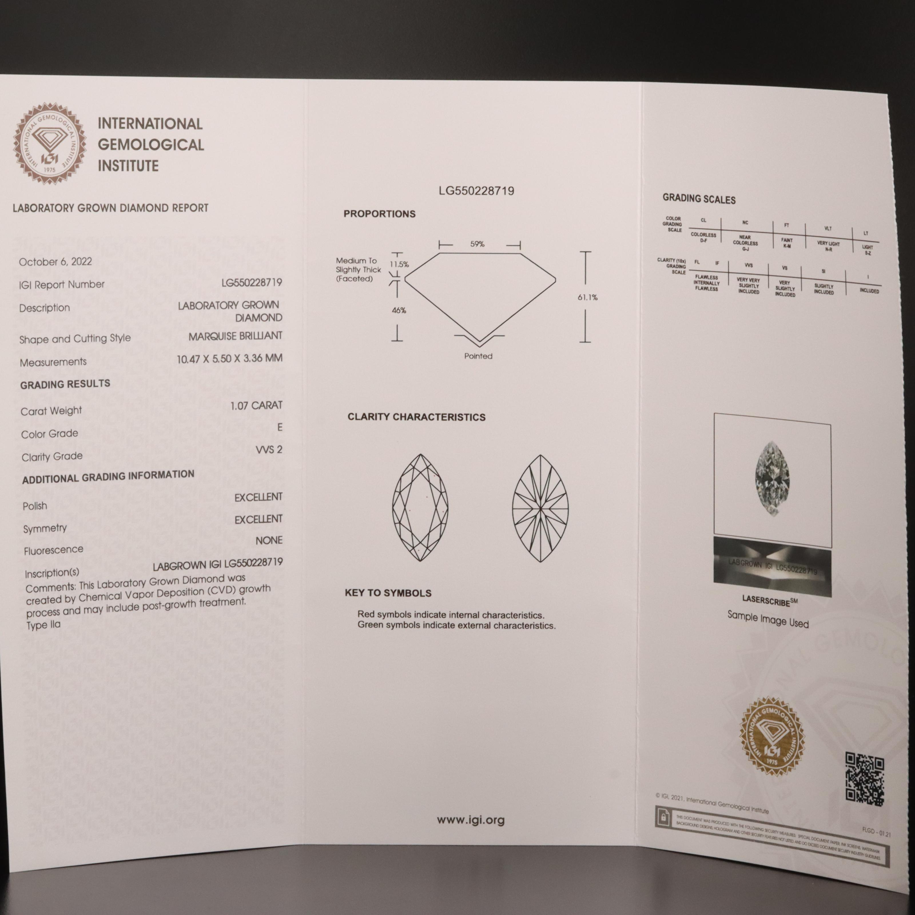 Loose 1.07 CT Lab Grown Diamond with IGI Report