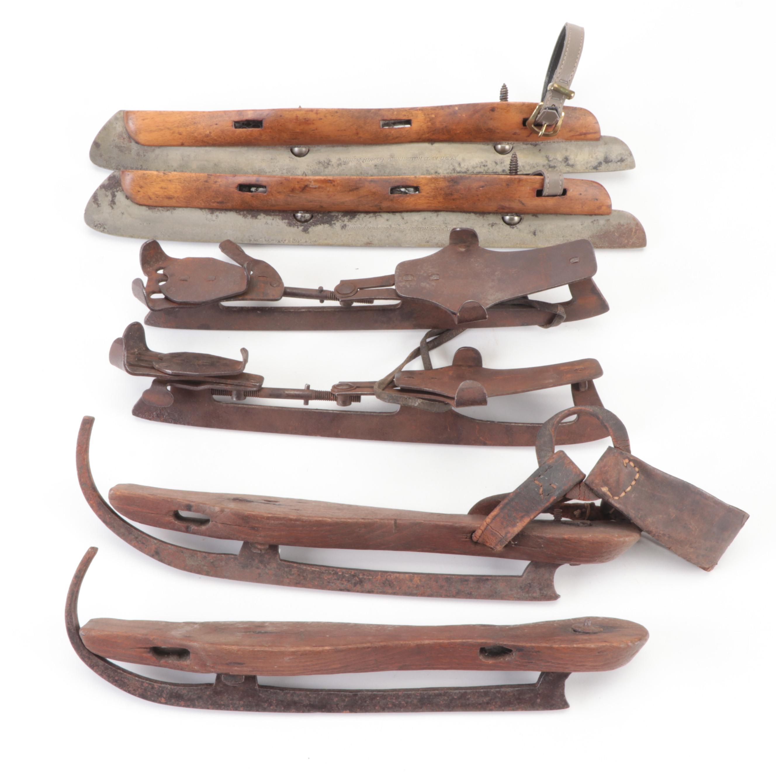 Union Hardware Co. Ice Skates and Other Pairs of Wood and Iron Ice Skates