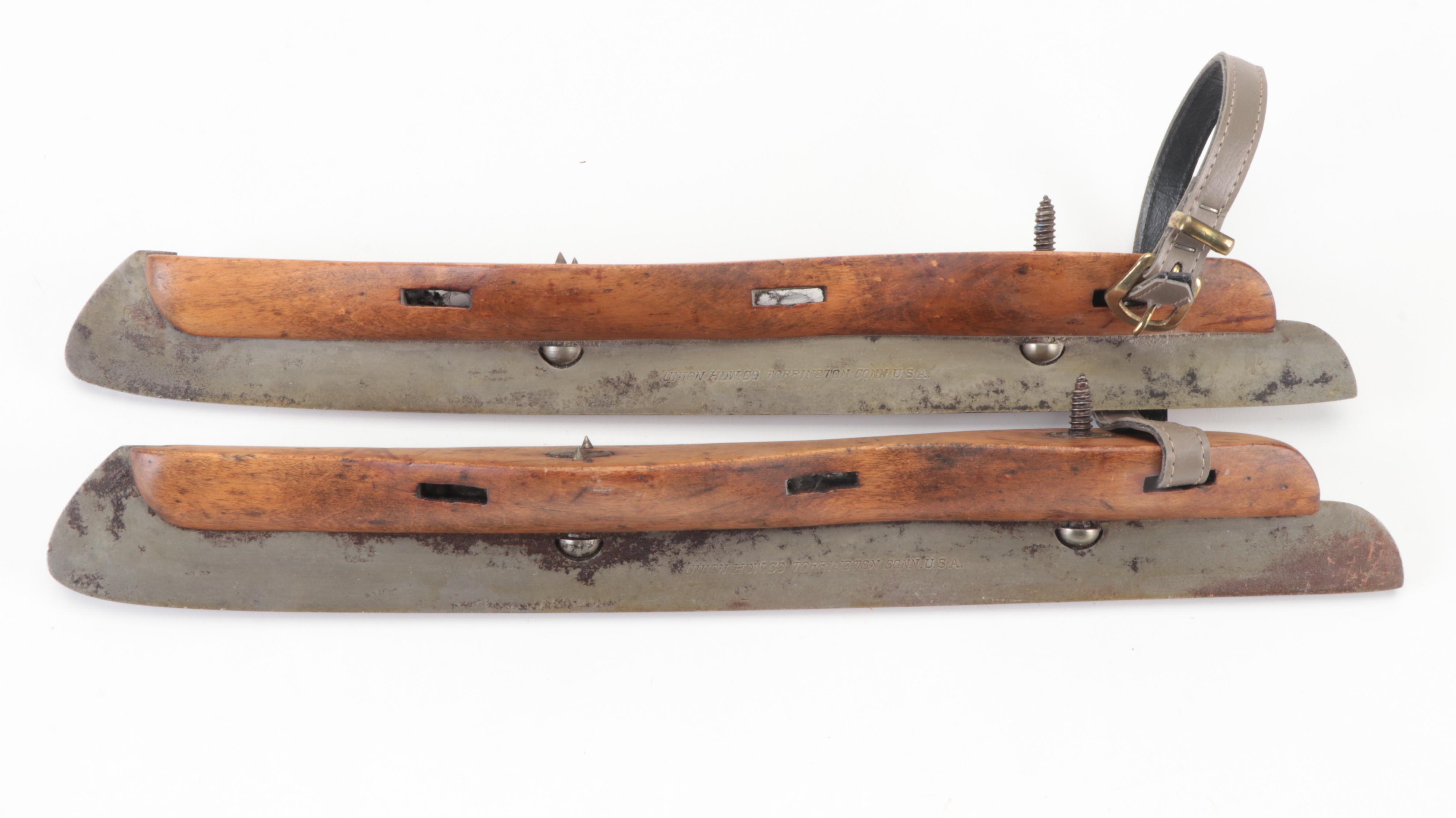 Union Hardware Co. Ice Skates and Other Pairs of Wood and Iron Ice Skates