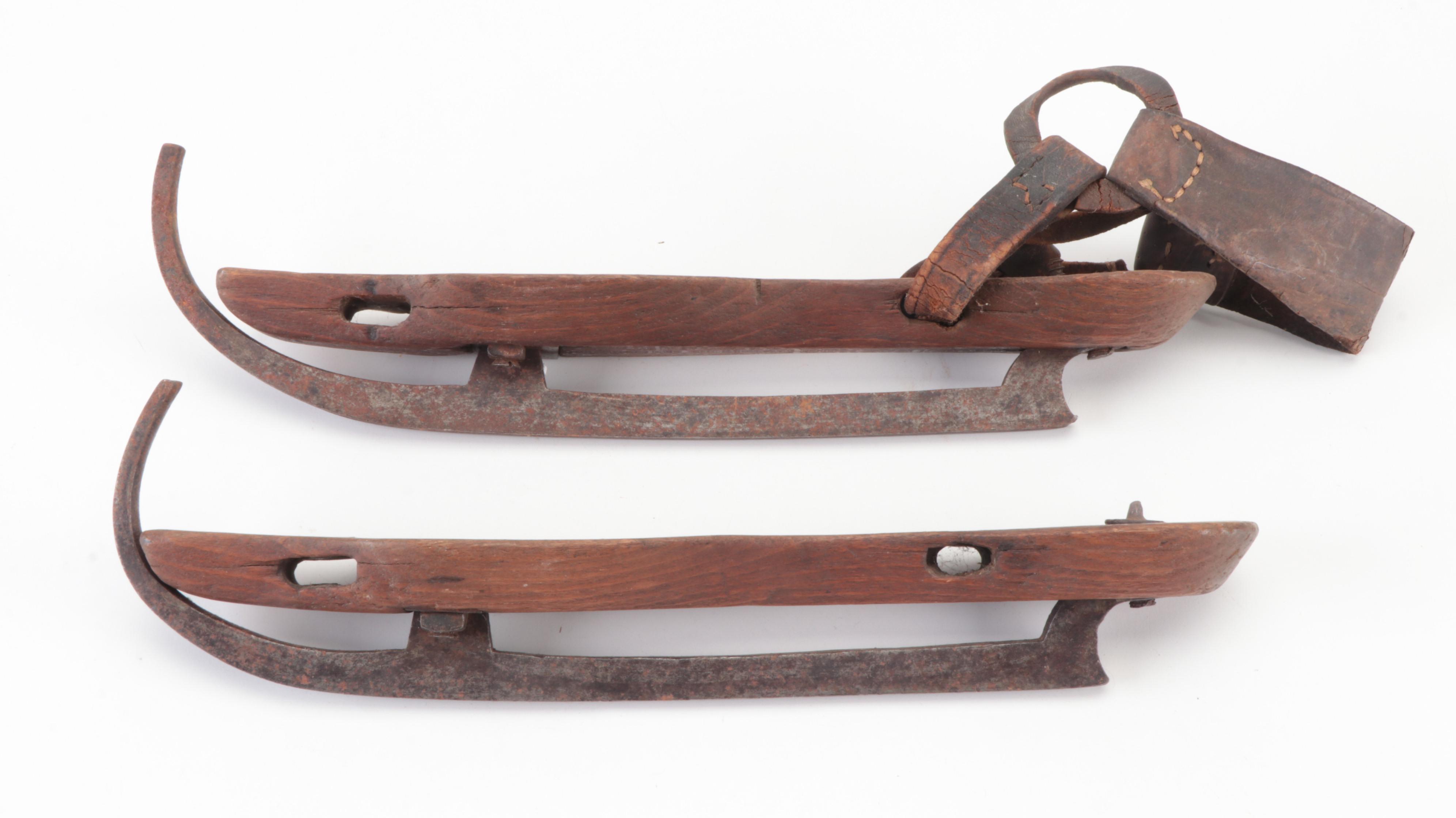 Union Hardware Co. Ice Skates and Other Pairs of Wood and Iron Ice Skates