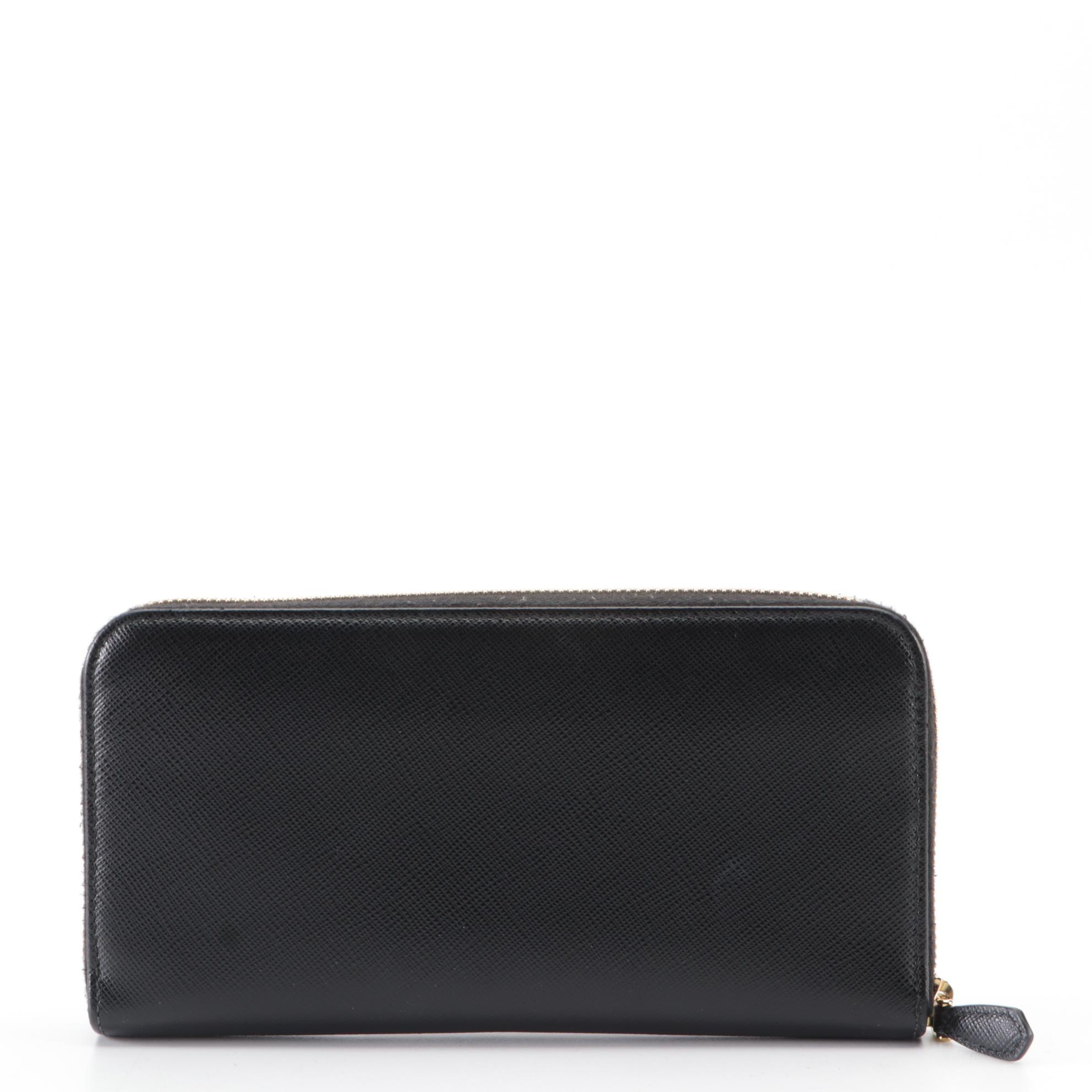 Prada Zip-Around Wallet in Black Saffiano Leather with Box