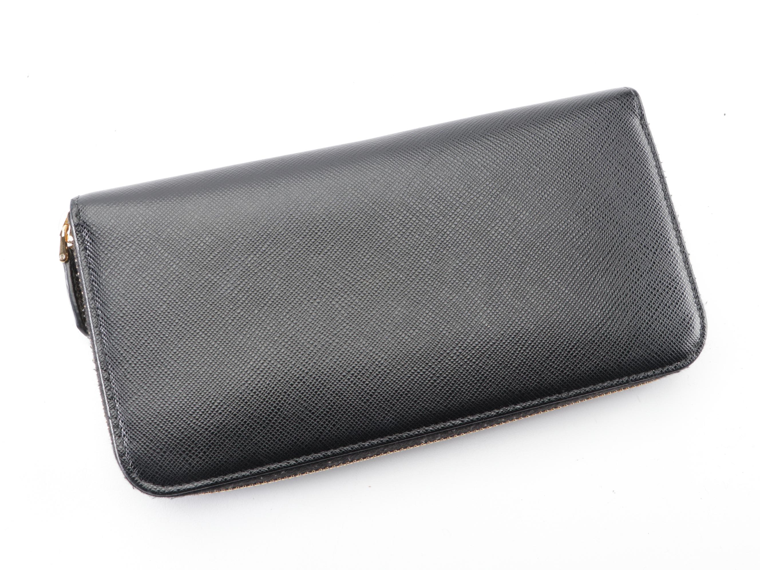 Prada Zip-Around Wallet in Black Saffiano Leather with Box