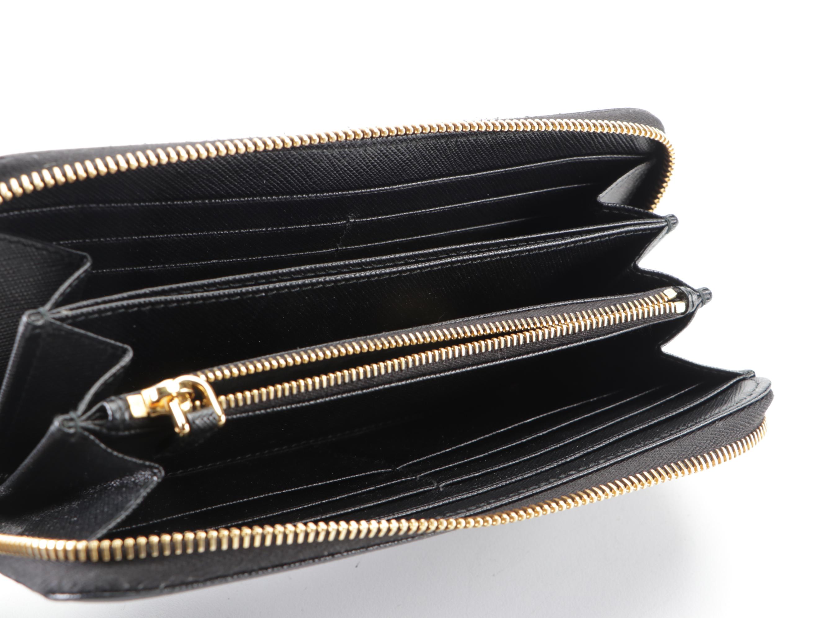 Prada Zip-Around Wallet in Black Saffiano Leather with Box