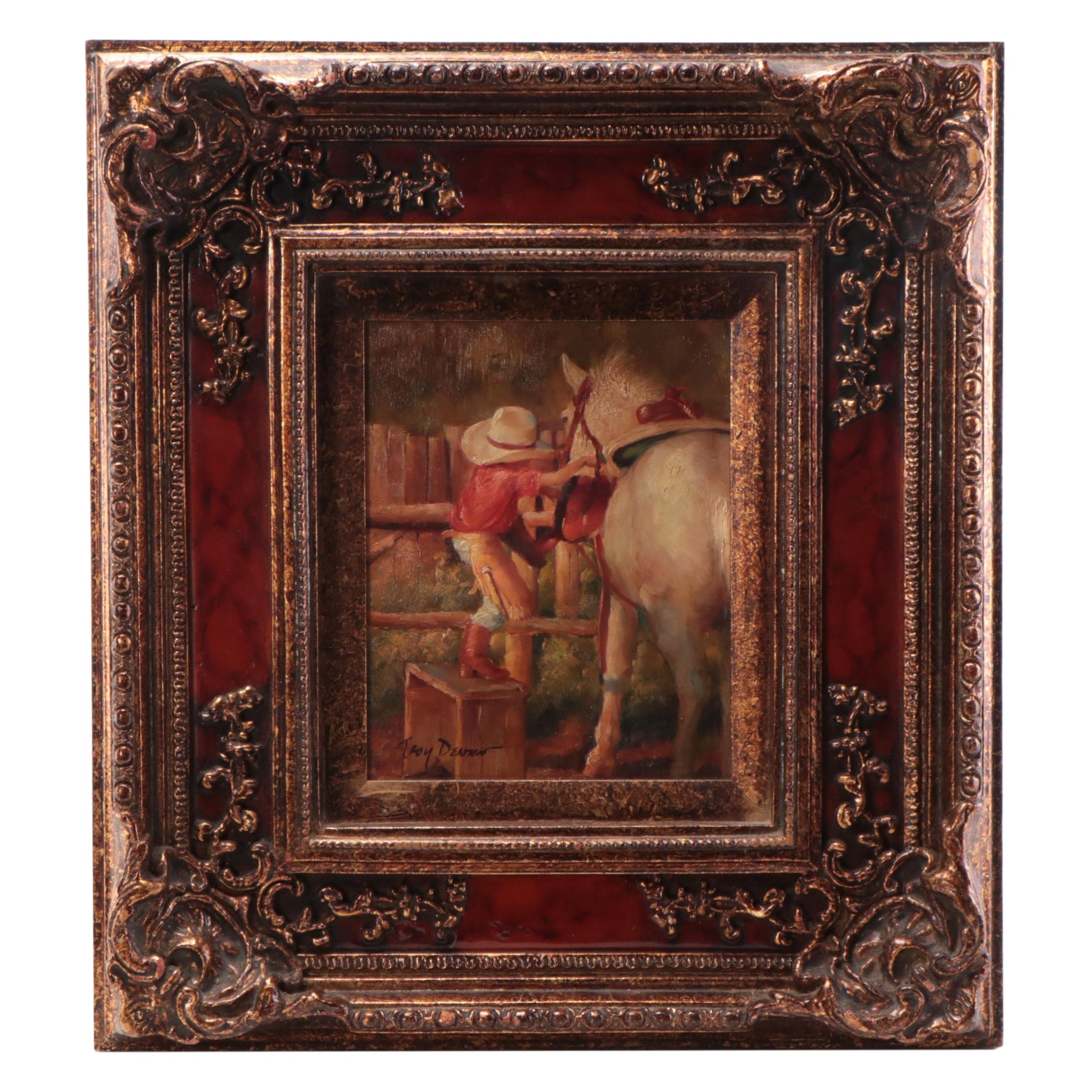 Troy Denton Oil Painting of Boy Mounting Horse