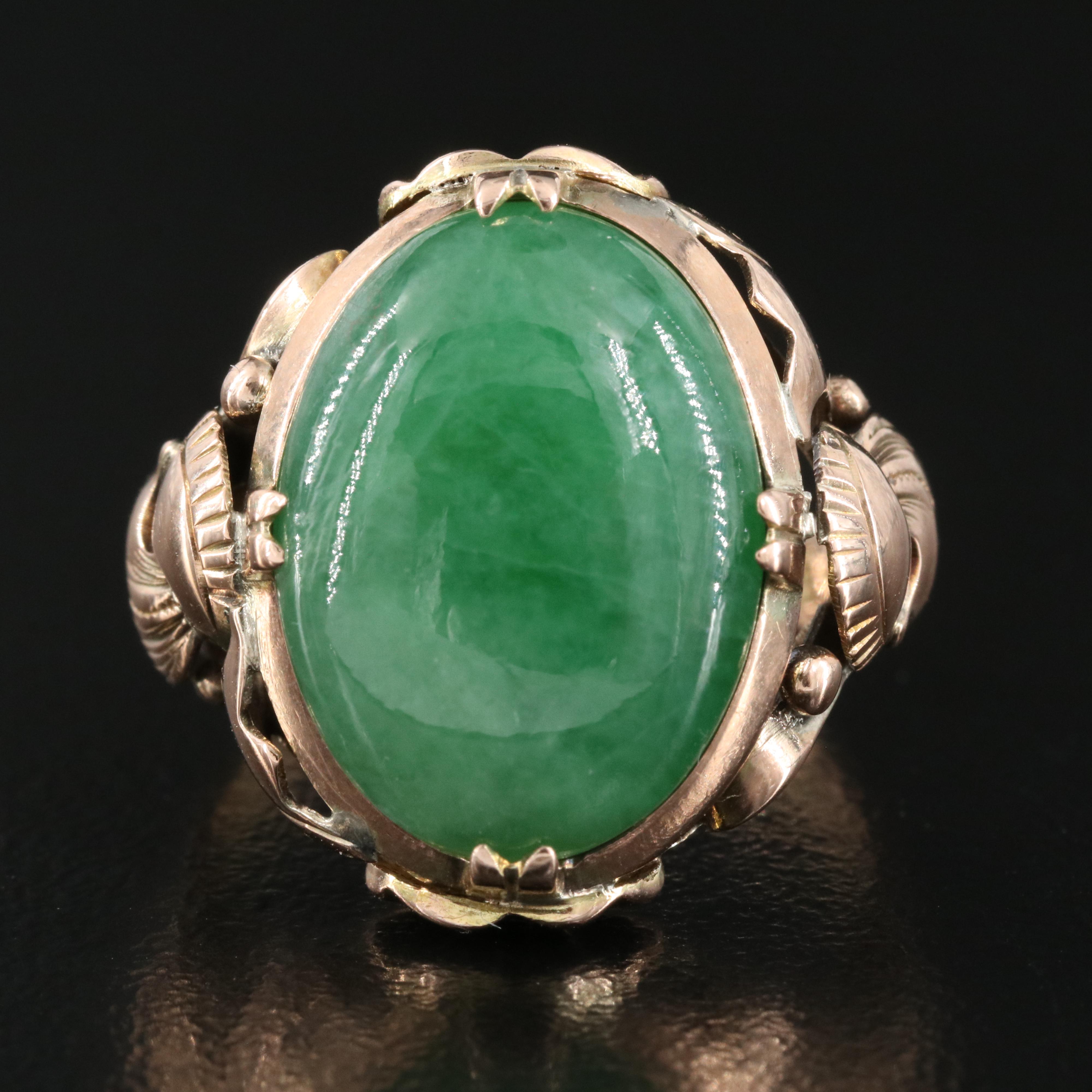 Vintage 14K Rose Gold Jadeite Ring