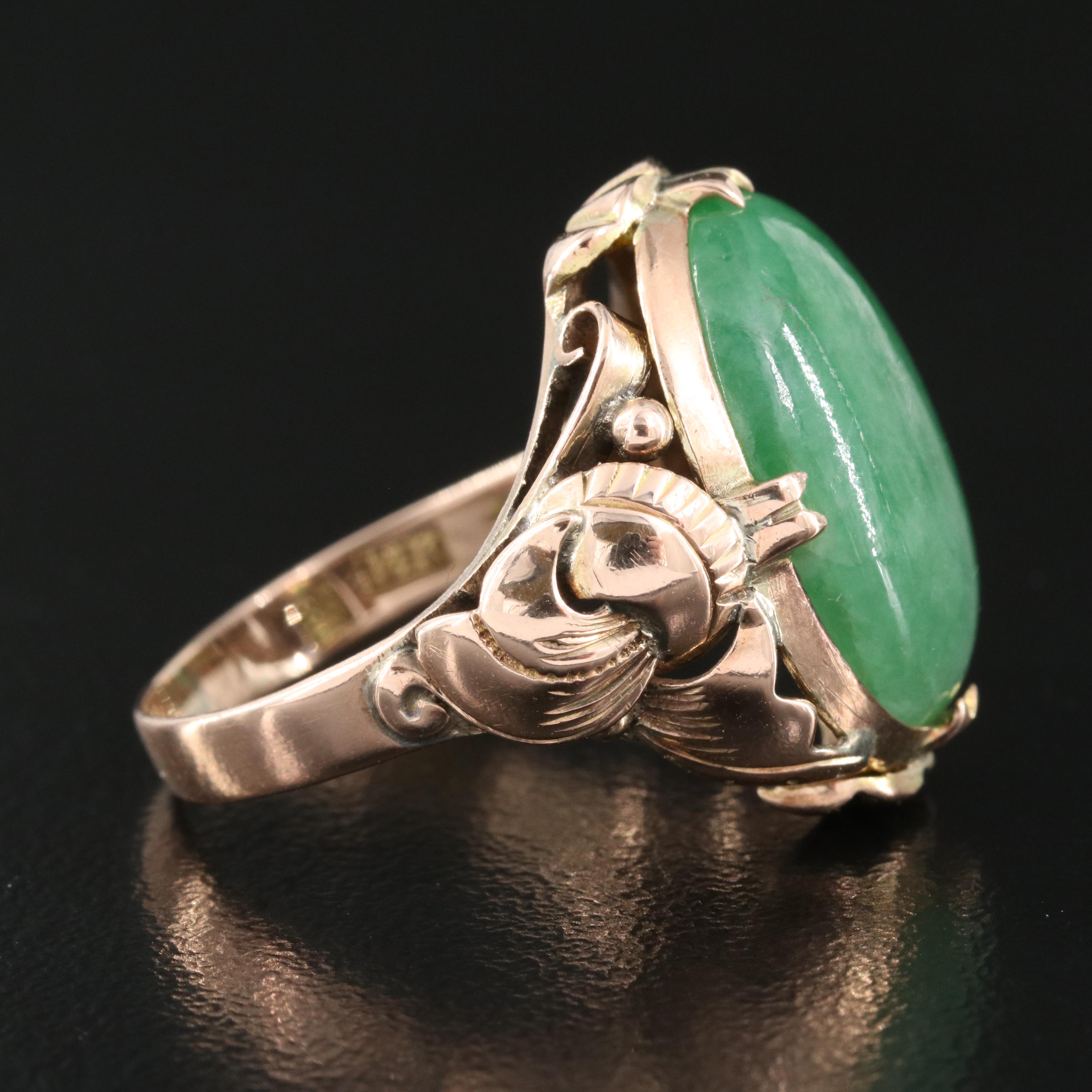 Vintage 14K Rose Gold Jadeite Ring