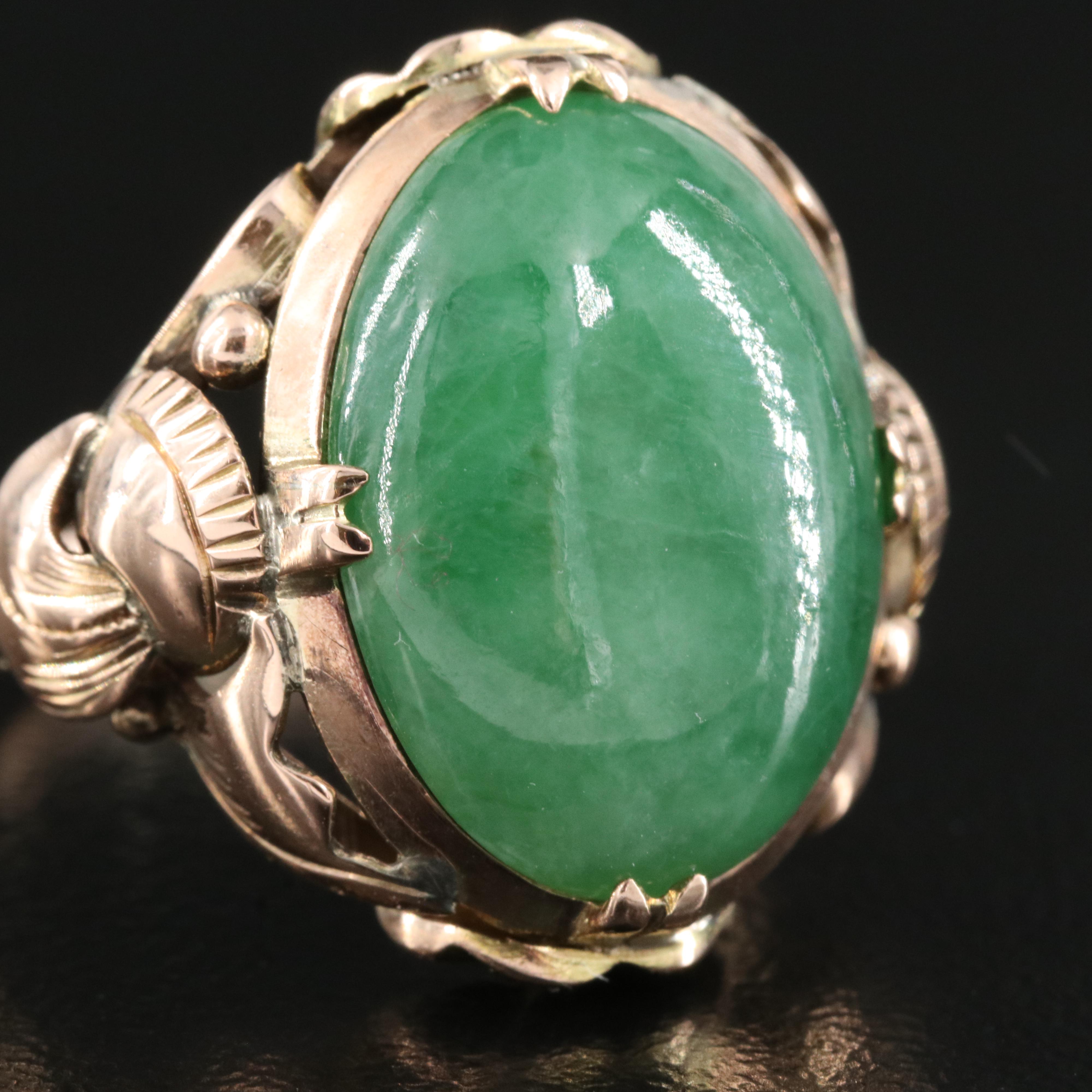 Vintage 14K Rose Gold Jadeite Ring
