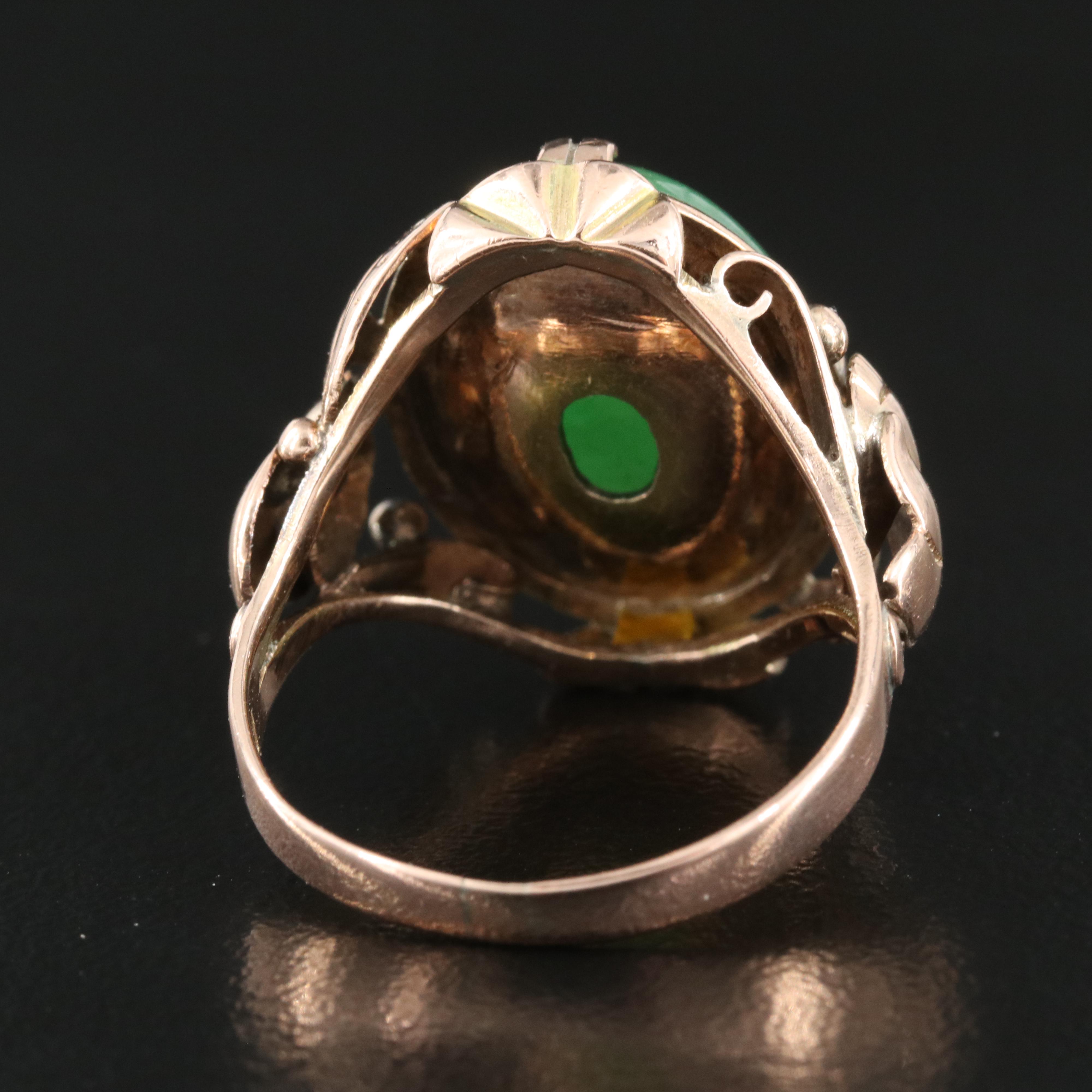 Vintage 14K Rose Gold Jadeite Ring