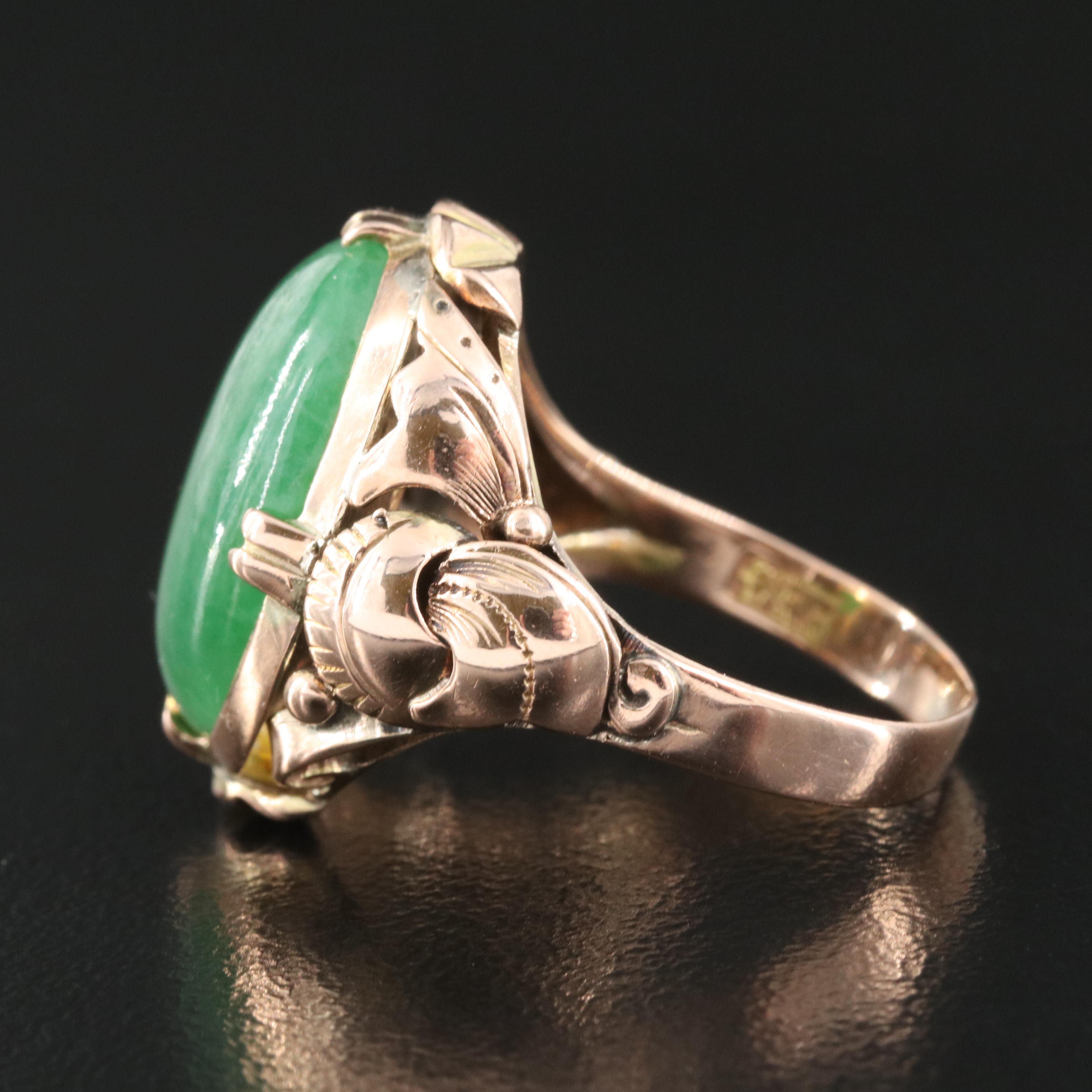 Vintage 14K Rose Gold Jadeite Ring