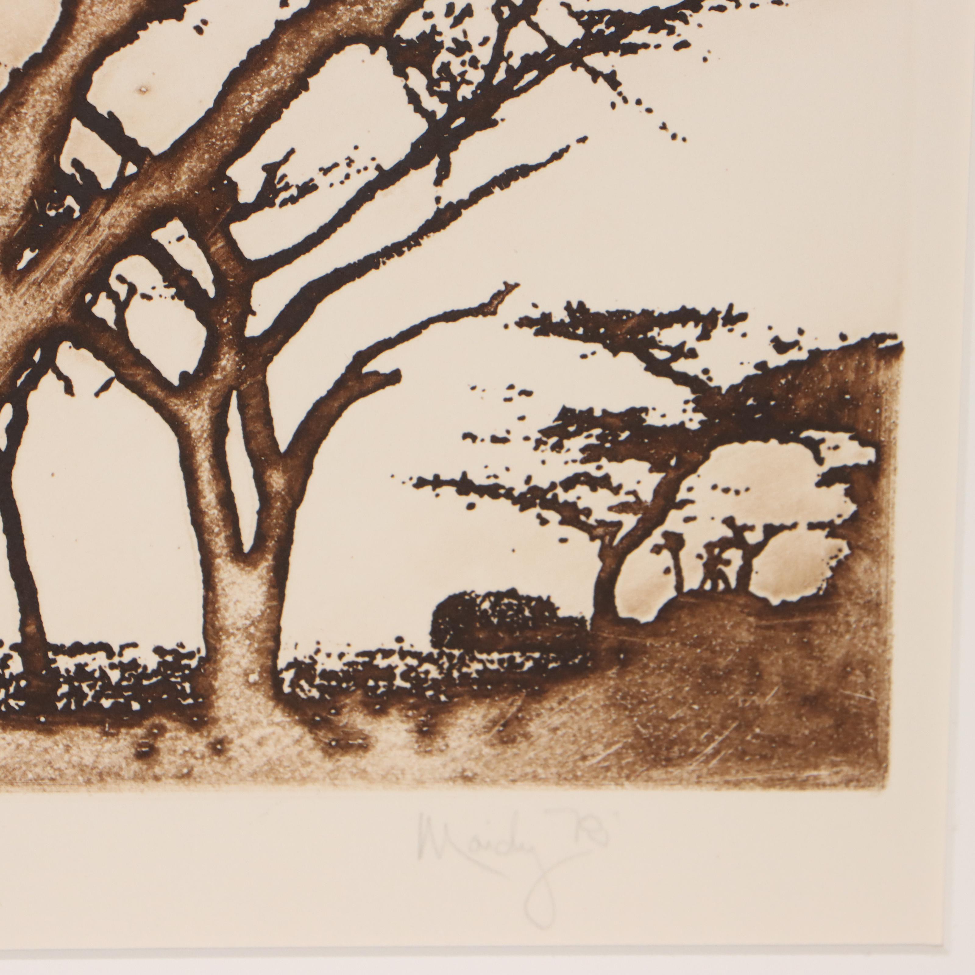 Maidy Morhous Aquatint Etching "Serengeti," 1978