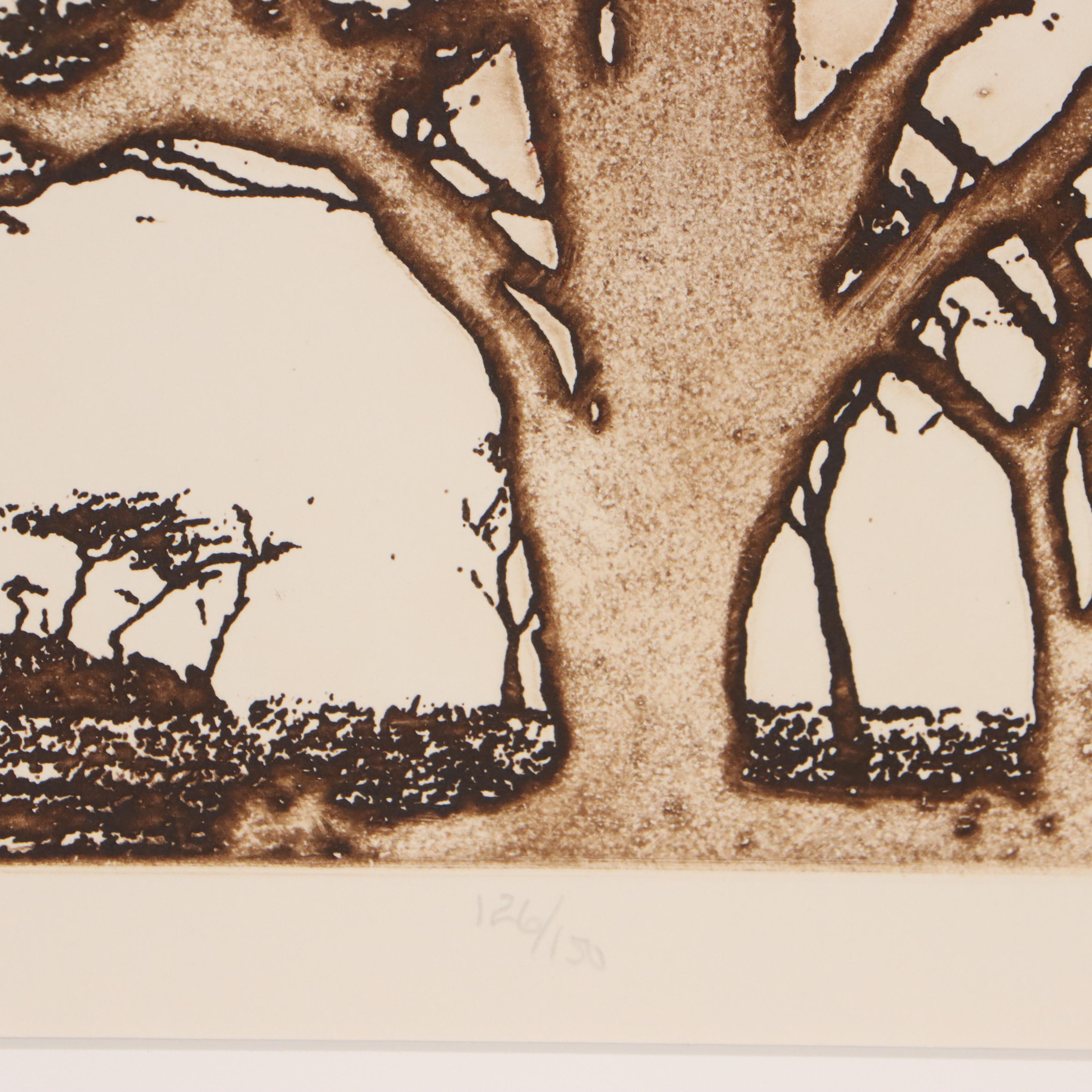 Maidy Morhous Aquatint Etching "Serengeti," 1978