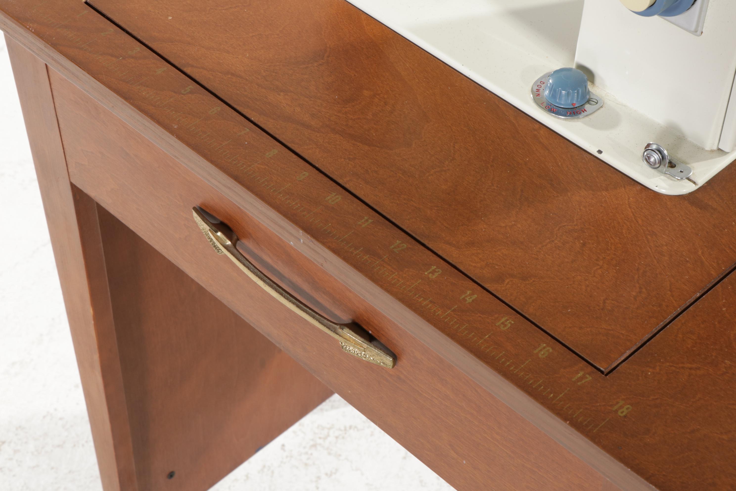 White "Zigzag" Model 167 Sewing Machine in Four-Drawer Cabinet, Mid-20th Century