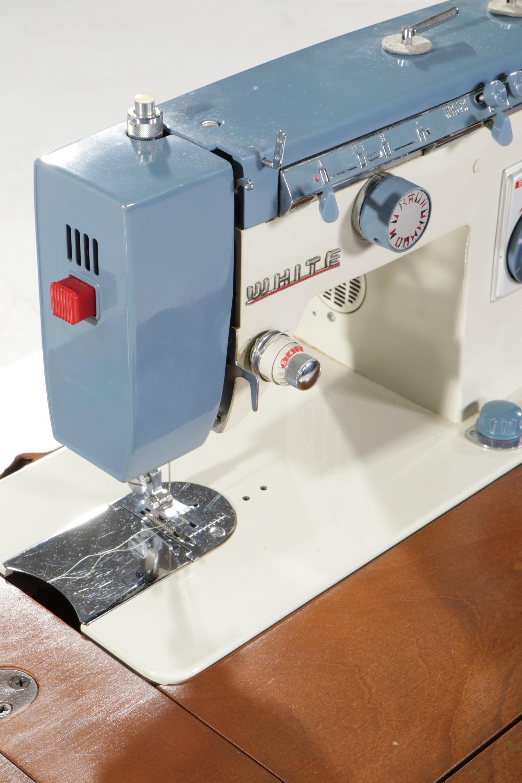 White "Zigzag" Model 167 Sewing Machine in Four-Drawer Cabinet, Mid-20th Century