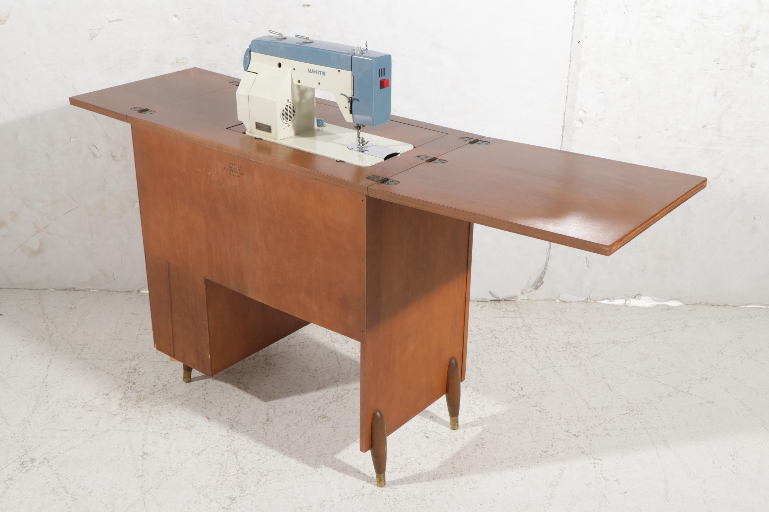 White "Zigzag" Model 167 Sewing Machine in Four-Drawer Cabinet, Mid-20th Century