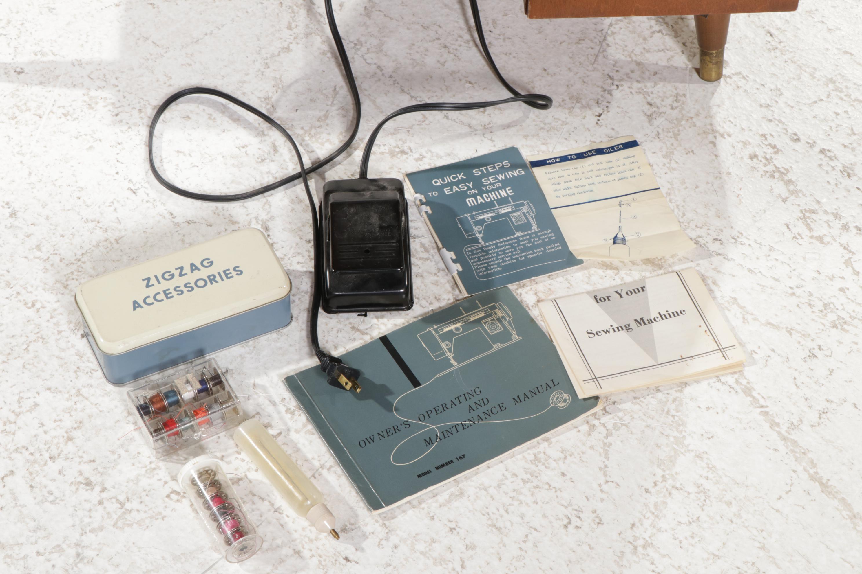 White "Zigzag" Model 167 Sewing Machine in Four-Drawer Cabinet, Mid-20th Century