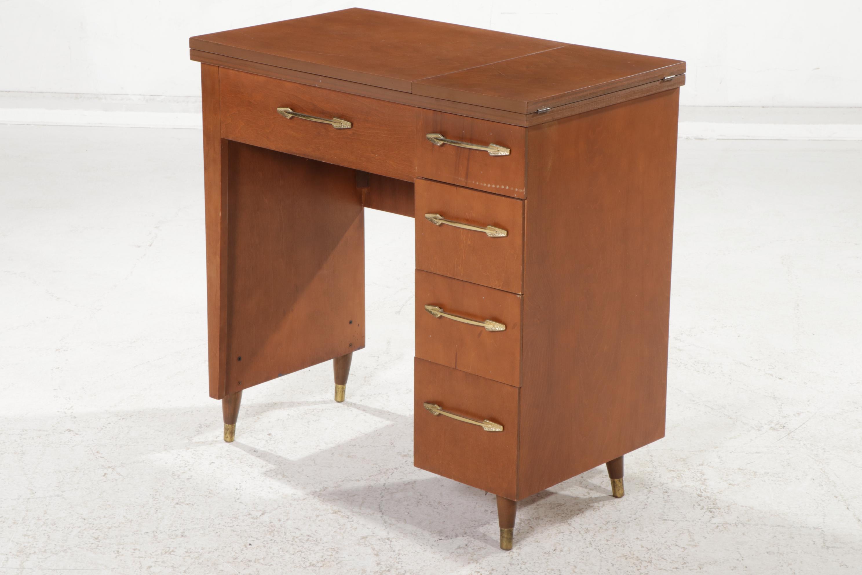 White "Zigzag" Model 167 Sewing Machine in Four-Drawer Cabinet, Mid-20th Century